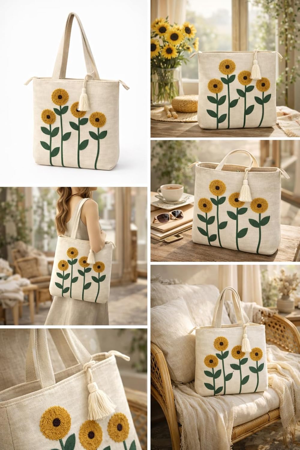 OLL Canvas Tote Bag for Women | Tote Bags | Pinterest Shoulder Bag for Office, College, Shopping & Travel, Beige, L | Cotton