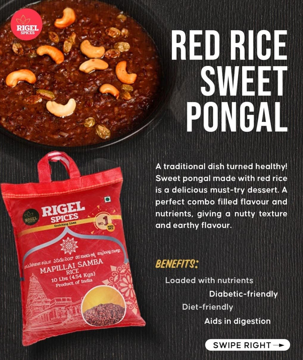 Rigel Spices | Mappillai Samba Red Rice | 12+ MONTHS AGED | BRIDEGROOM RICE | GLUTEN FREE | Ancient Red Rice (4 Lbs)