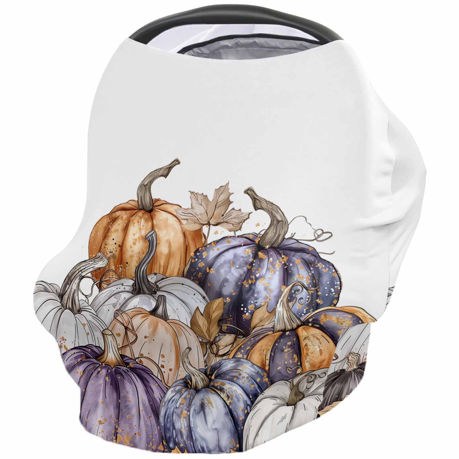 Nursing Cover for Breastfeeding Scarf, Thanksgiving Watercolor Pumpkins Fall Leaves Baby Car Covers Super Soft Multi Use for Canopy Shopping Cart Cover Blanket Stroller Cover