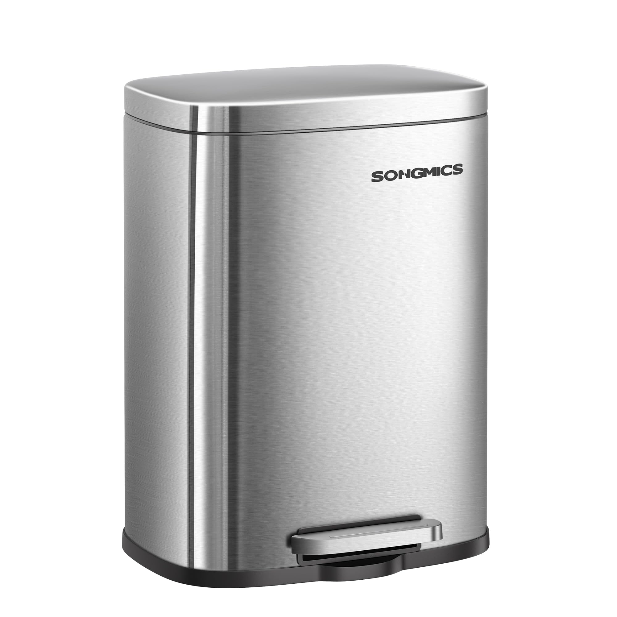 SONGMICS Kitchen Bin 12L, Pedal Bin, Rubbish Bin with Soft-Close Lid and Inner Bucket, Stainless Steel, PP Plastic, Silver Grey LTB112EZ01