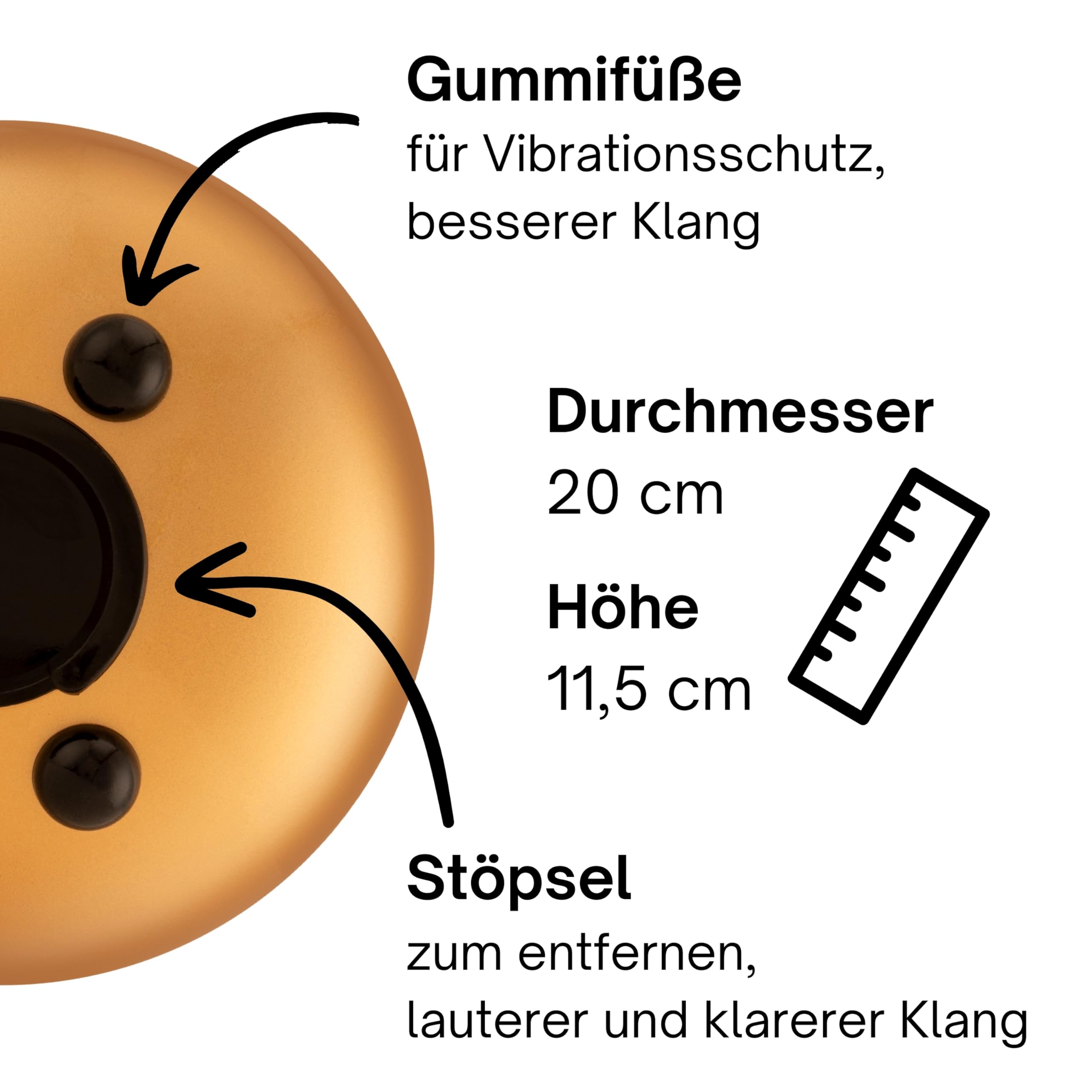 Zungentrommel "Standard" C - Dur in Gold - 20 cm klein mit 8 Tönen - Steel Tongue Drum inkl. Liederbuch, Schlägel, Fingersticks und Tragetasche - Notenlesen nicht nötig, einfach zu spielen.