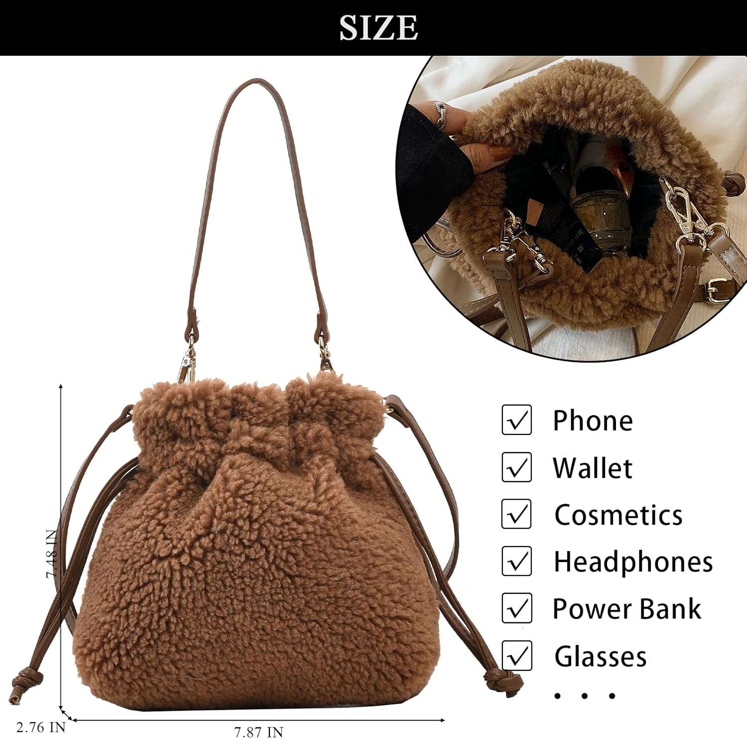 Fluffy Purse, Faux Fur Purses for Women Furry Crossbody Bucket Bags Fuzzy Shoulder Tote Bag | Fluffy Purse, Faux Fur Purses, Furry Crossbody, Fuzzy Shoulder - Image 4