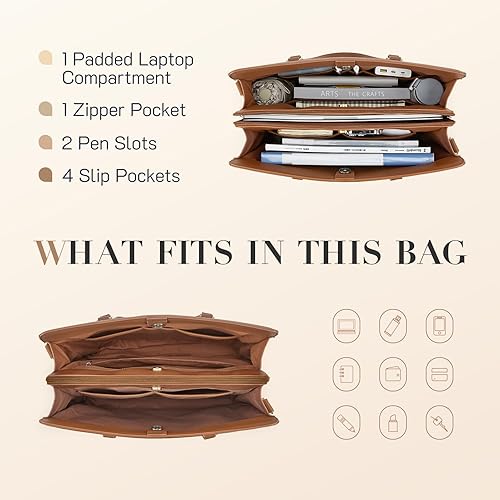 Miniatura 3 de Missnine Bolsa de mano para computadora portátil para mujer, 15.6 pulgadas, de cuero, bolsas de trabajo, profesores, maletín para oficina, viajes