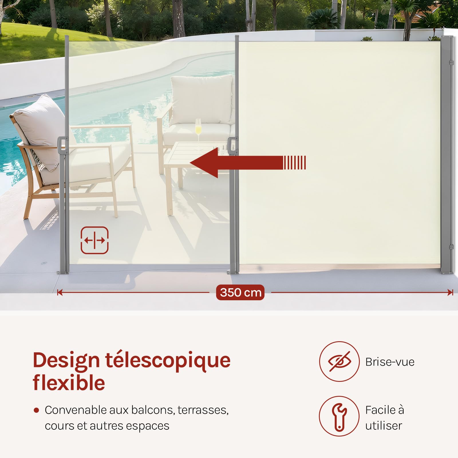 WOLTU Paravent Extérieur, Store Latéral Rétractable, 160x350 cm, Brise Vue, Protection Solaire & Protection Contre Le Vent, pour Jardin, Balcon, Terrasse, Patio, Crème