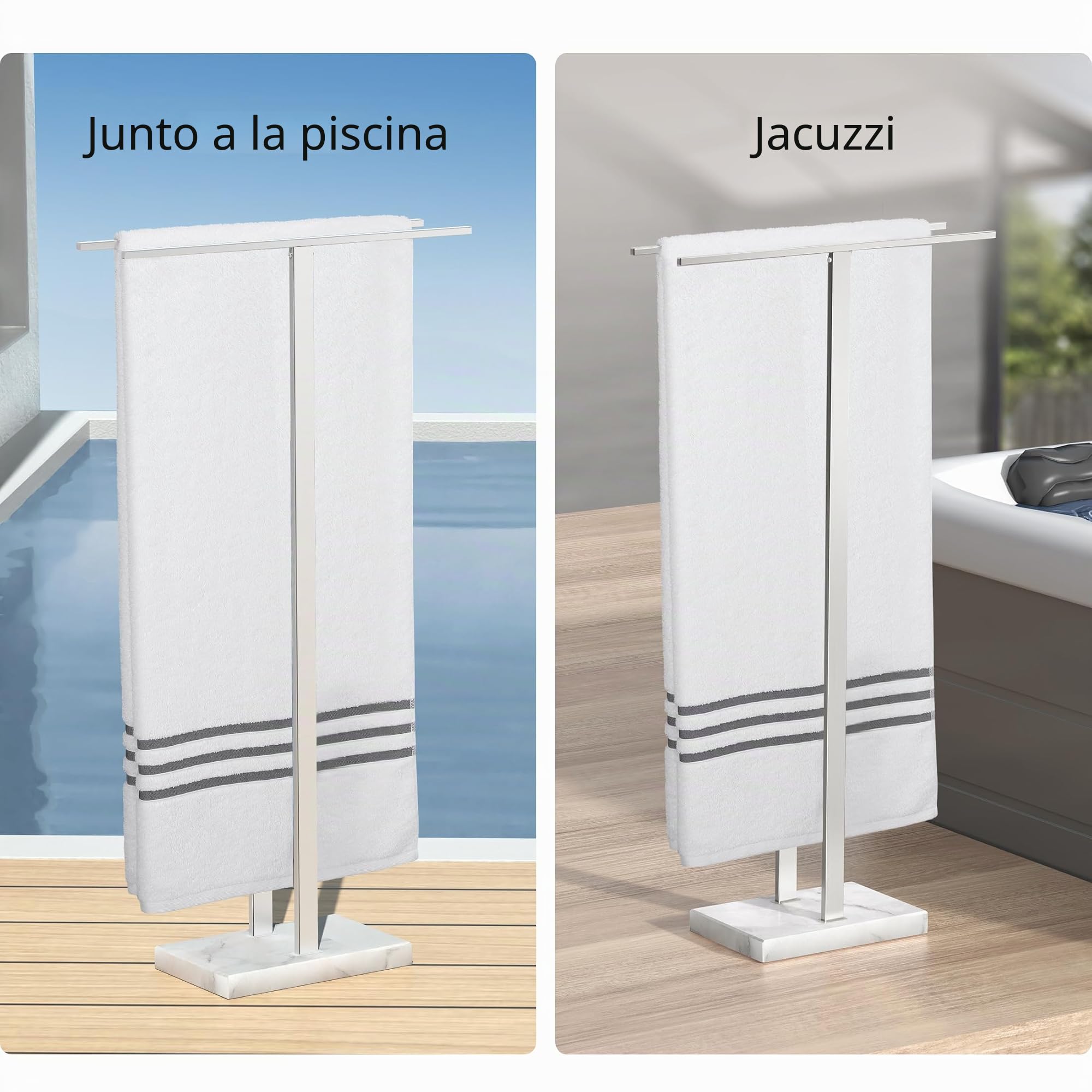 KES Toallero de Baño de Pie Barra Toallas Baño 2 Narras Acero Inoxidable Toallero de Barra con Base de Mármol Cepillado, BTH229-2