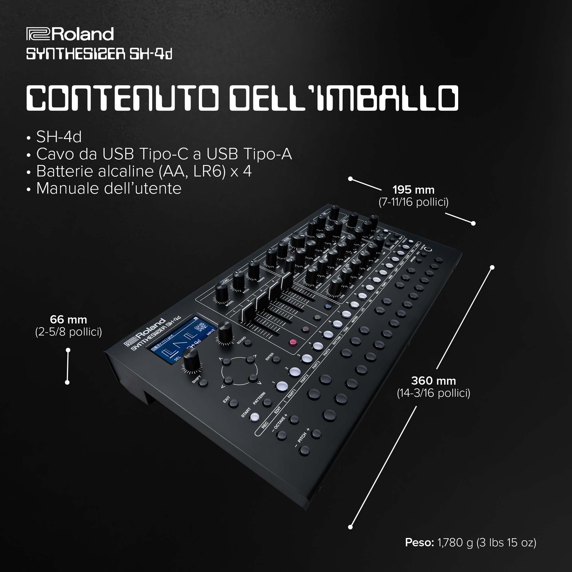 Roland SH-4d Sintetizzatore Desktop Compatto | 11 Modelli di OSC | Funzionalità professionali per il sound design | Perfetto per lo studio e il palco | Workflow con controlli diretti
