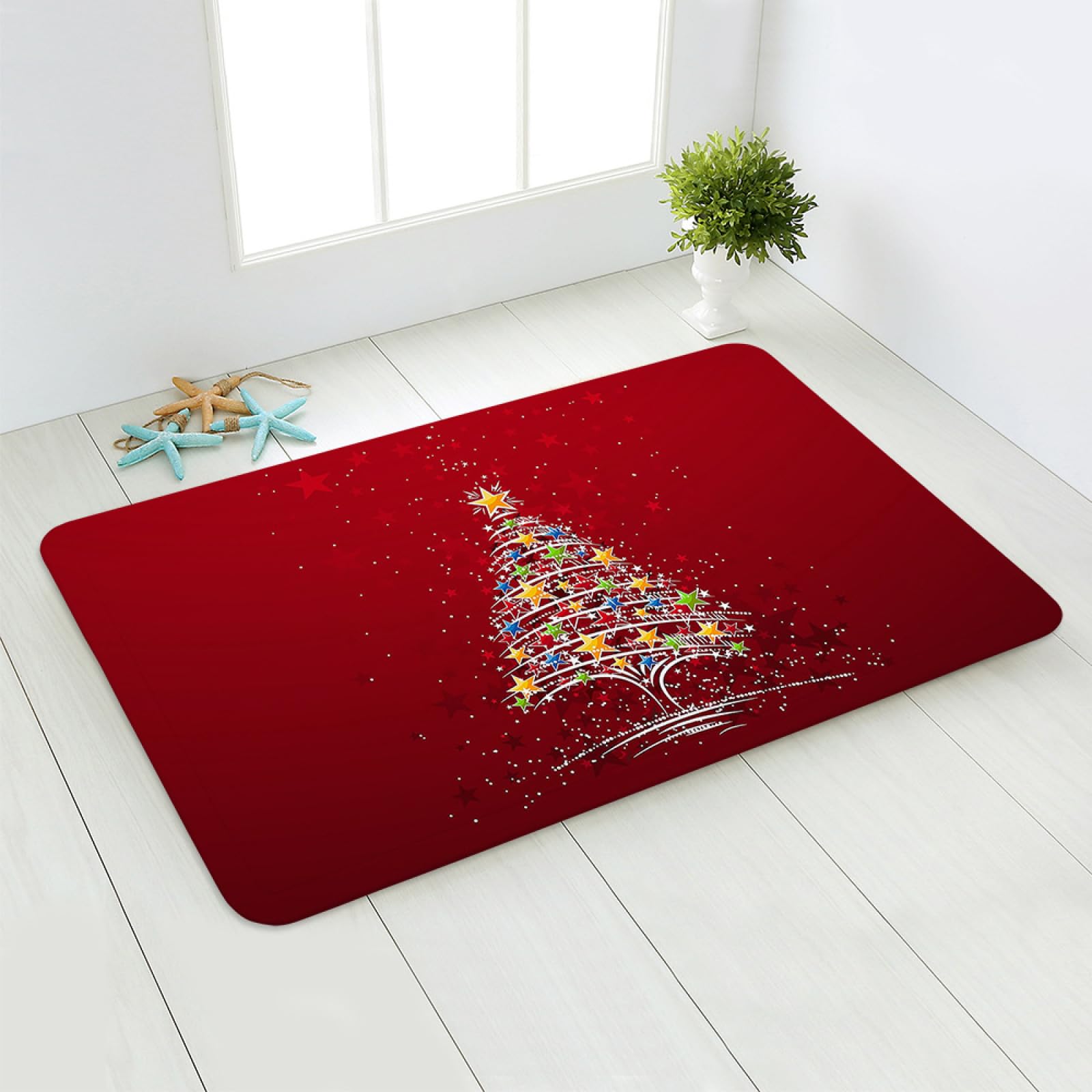 Felpudo Entrada Casa Árbol Navidad Colorido Alfombra Salon Lavable Alfombra Entrada Casa Exterior Poliéster Felpudo Exterior Suave Alfombras de Salon Antideslizante Alfombras de Habitacion 100x150cm