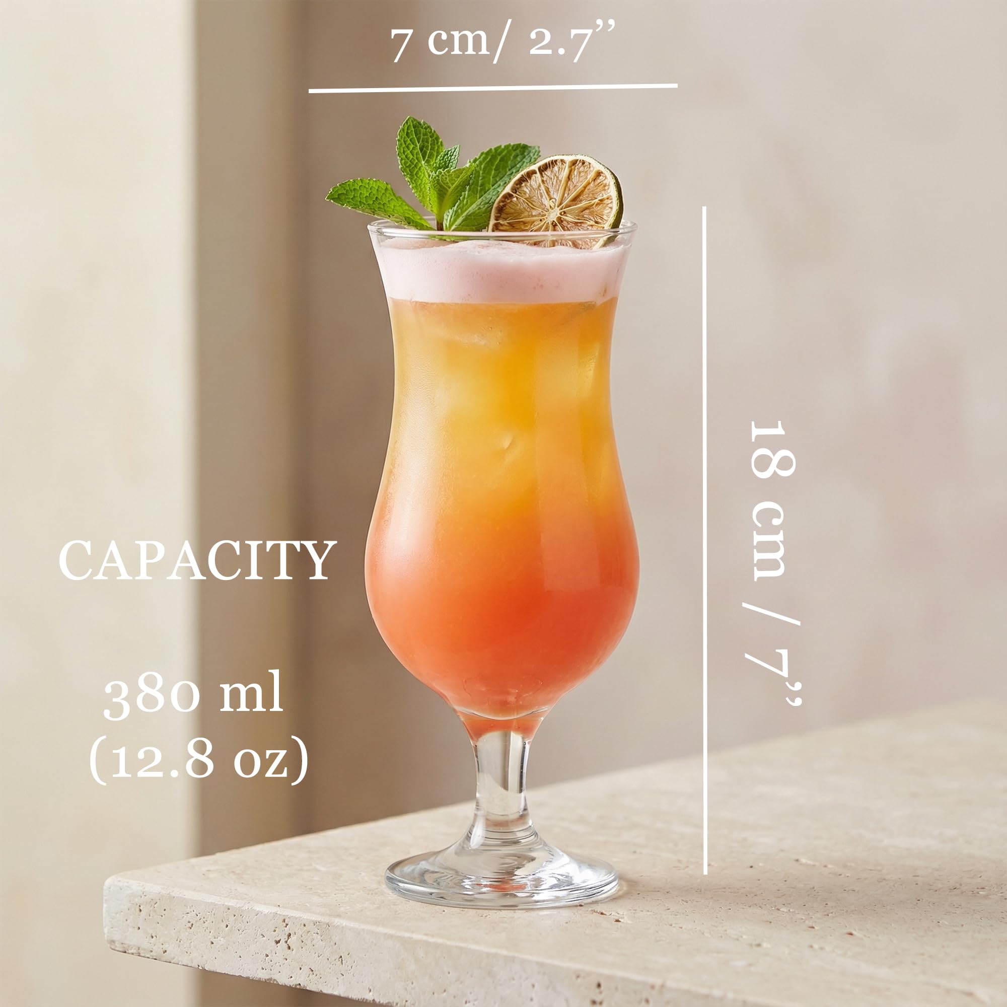 Hurricane Glasses Set - 6 Large Cocktail Glasses -2