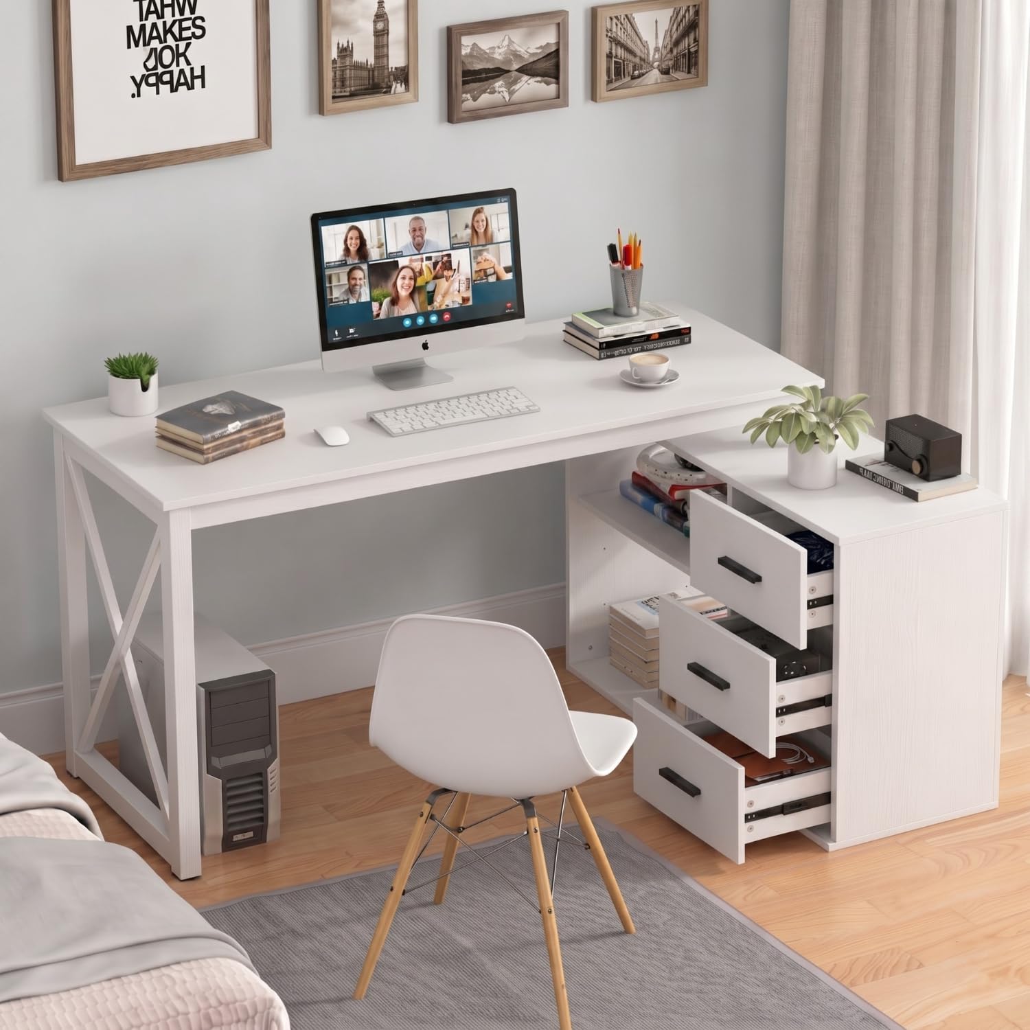 TEKAVO Latwon L Shape Office Computer Table with Storage Cabinet | 3 Drawers | Executive Table for Manager Cabin | Right Side Storage-picture-11