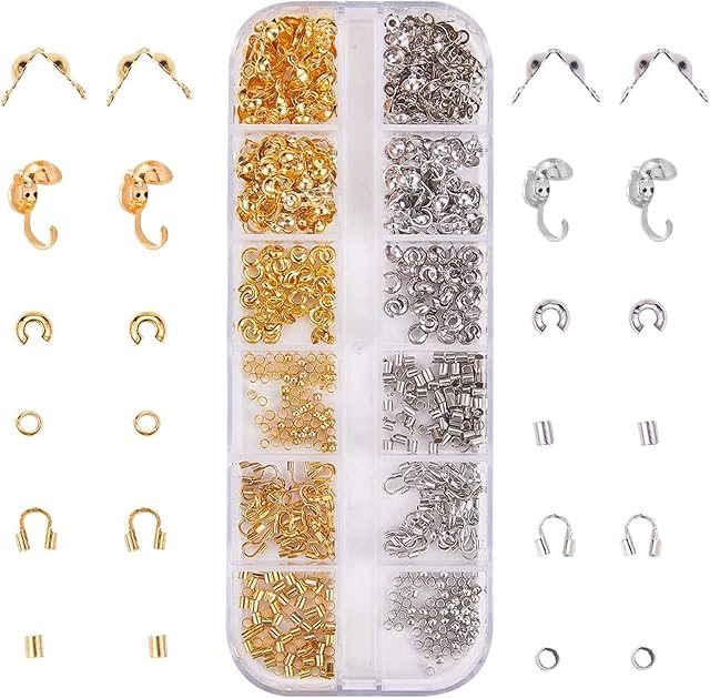 SUNNYCLUE 1 Box 6 Styles 2 Colors Jewellery Findings Include 160pcs Crimp Beads & 160pcs Crimp Tubes 2mm & 80pcs Crimp Covers & 80pcs Bead Tips & 80pcs Knot Covers & 80pcs Wire Guardians