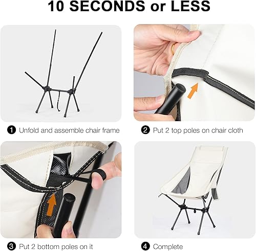 Miniatura 4 de Sillas plegables de camping para hombres y mujeres, sillas de camping de playa con respaldo alto para adultos, silla de viaje ligera para mochileros