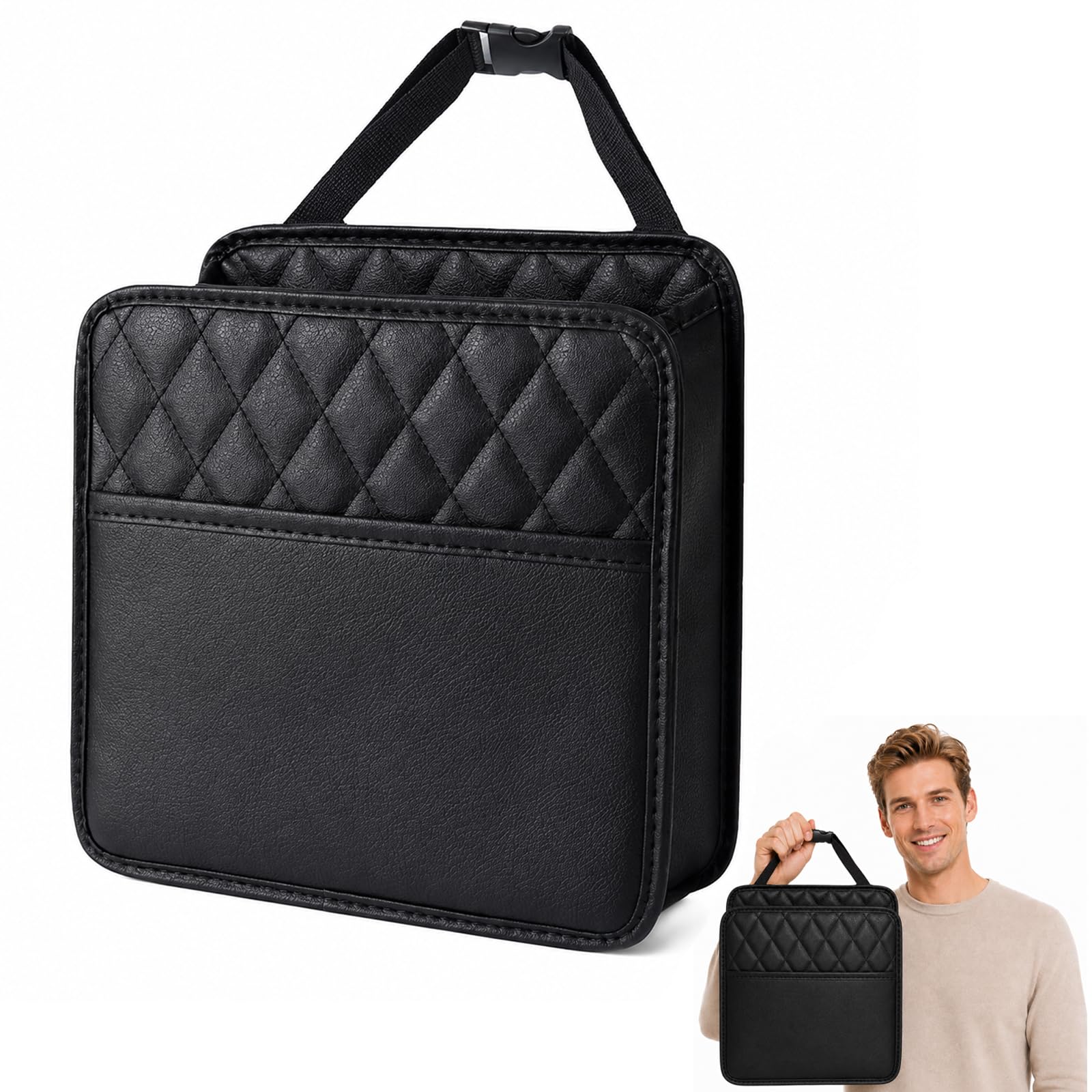 GYTFOG Car Seat Organiser, Leather Seatback Hanging Bag, Multi-Pocket Storage Box Organizer, Car Seat Storage Organiser, Car Tidy Organiser Back Seat for Trash Phones Documents Travel Tidy (Black)