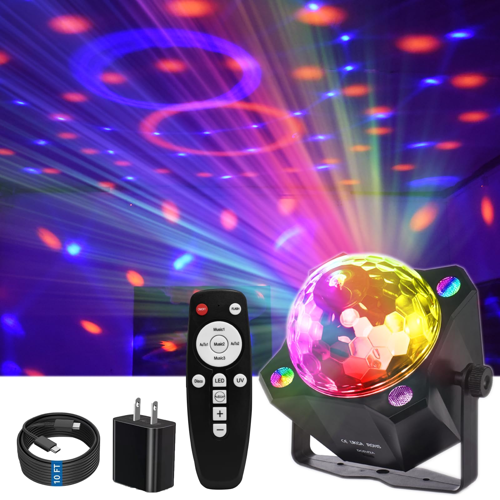 Disco Ball Light & Party Lights & DJ Disco Lights - Sound Activated LED Strobe Light with Remote for Christmas/Halloween/Birthday/Wedding/Home/Club/Karaoke