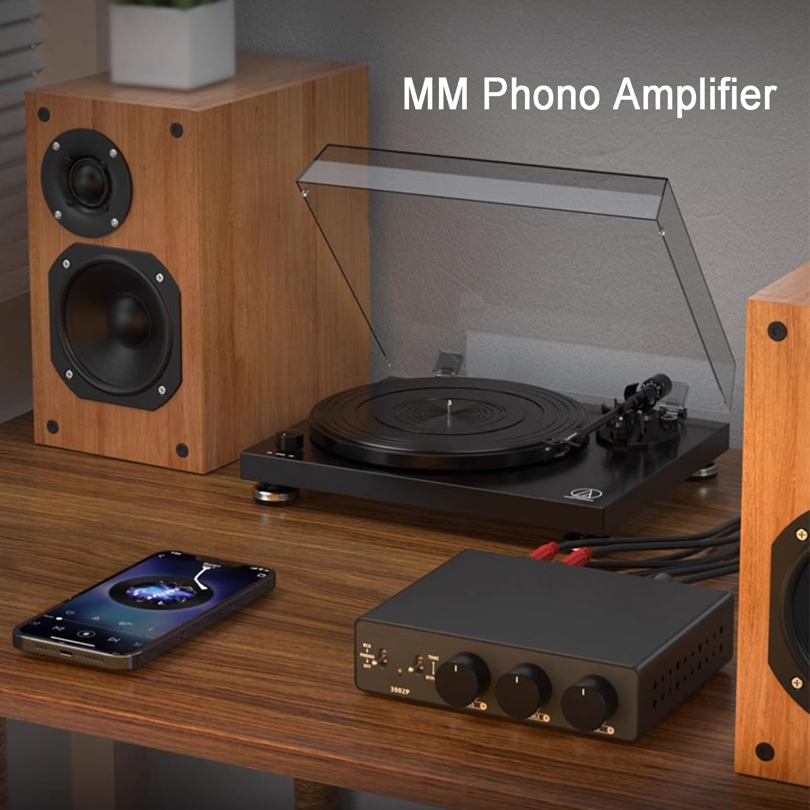Amplificador De Fono Para Tocadiscos, Miniamplificador De Potencia HiFi De 2 Canales Estéreo Clase D, 300 W X2, Con Entrada RCA/PHONO Y Ajuste De Agudos Y Graves, Para Tocadiscos M/M