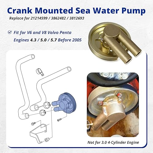 Miniatura 2 de 212145993862482  3812693 Bomba de agua marina montada en manivela para motores Volvo Penta 4.35.05.7