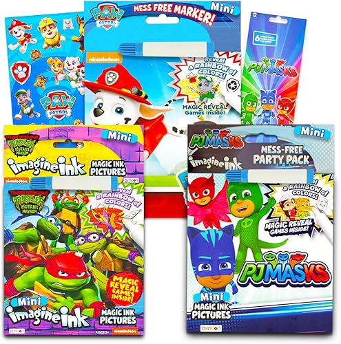 Disney Magic Ink - Juego de 3 libros para colorear de Imagine Ink para niños con máscaras de pijama, Paw Patrol y TMNT con bolígrafos de tinta