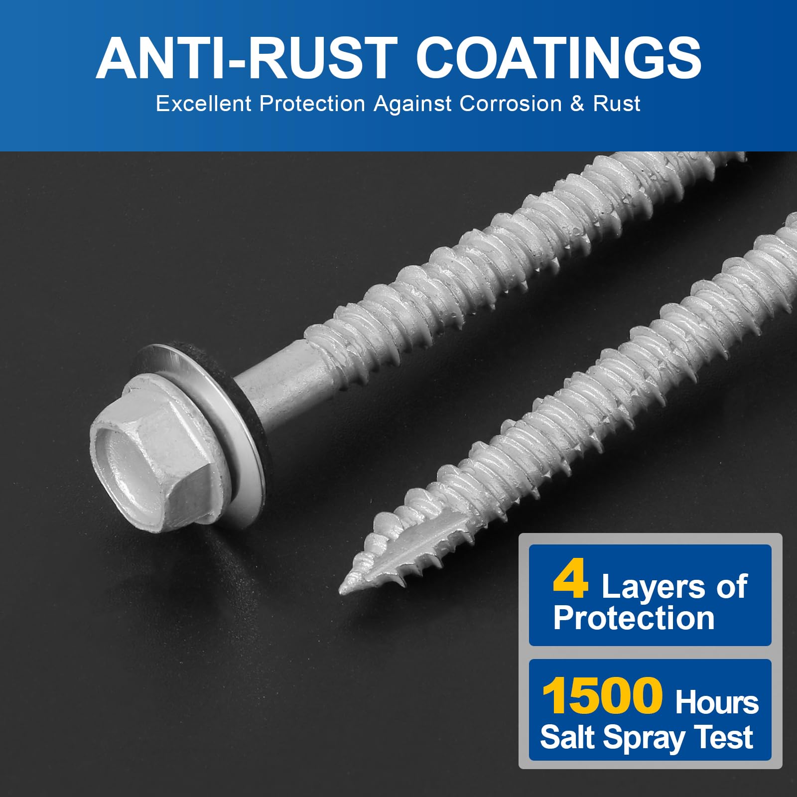 FMhotu Tornillos de metal para techos #14 x 3 pulgadas, 320 unidades, cabeza hexagonal, revestimiento Rustpert, tornillo de revestimiento de chapa metálica a madera con arandela de goma EPDM, punta