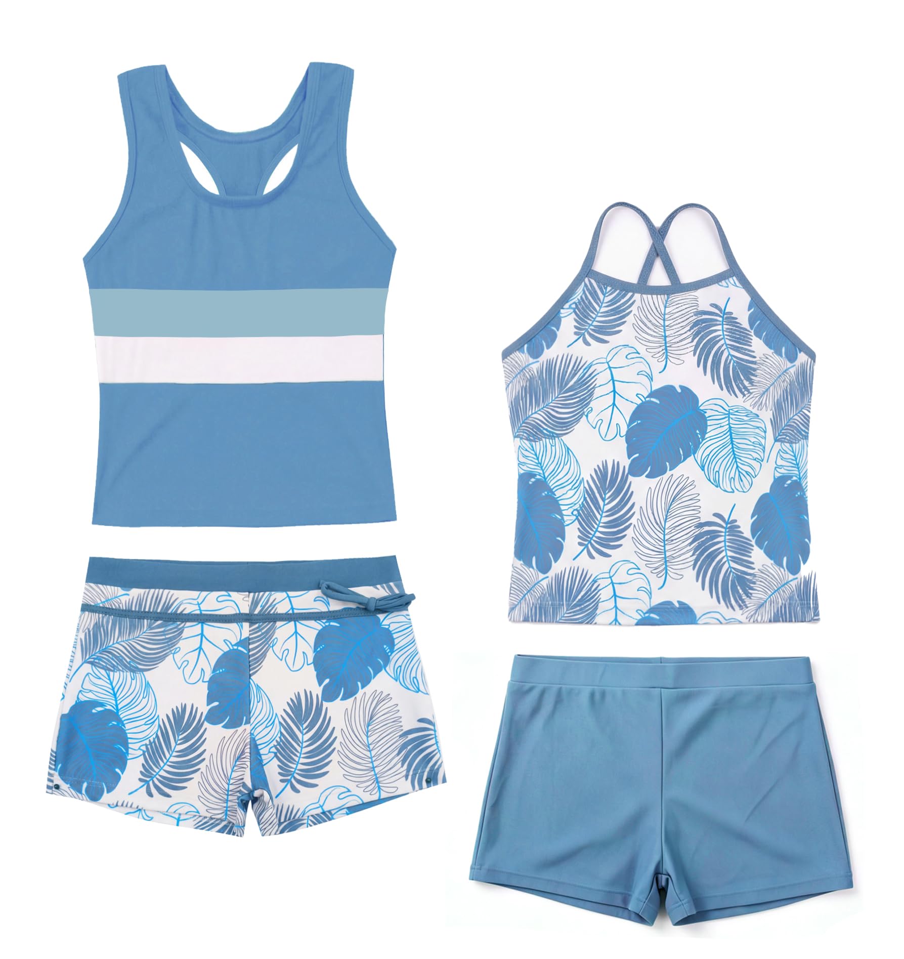 Akokvlar Girls Two Piece Bathing Suit Swimsuit Tankini Swimwear with Boyshort