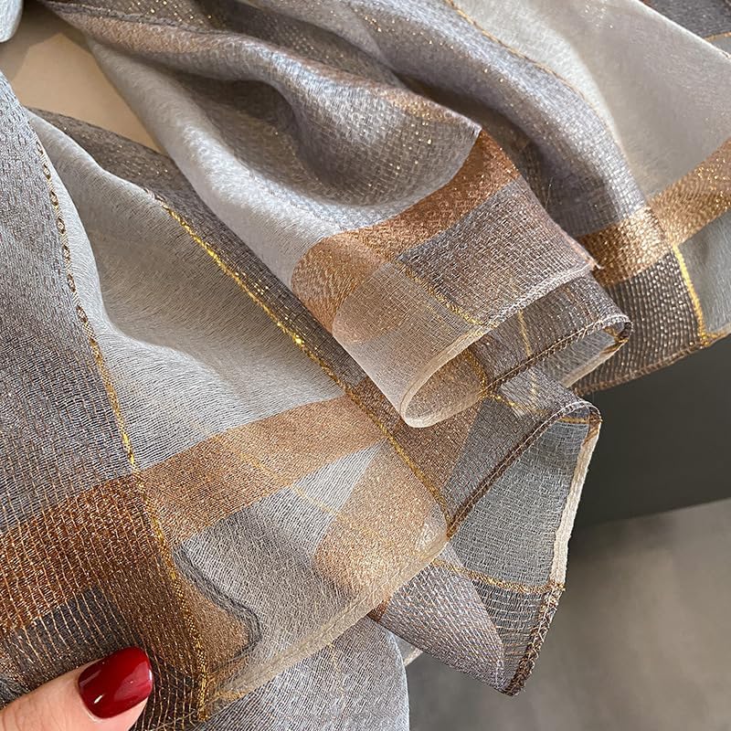 Silk Feeling Long Satin Scarf Fashion Beach Scarf Shawl Check Style Sunscreen Shawls Wraps-Lightweight Pattern - Image 4