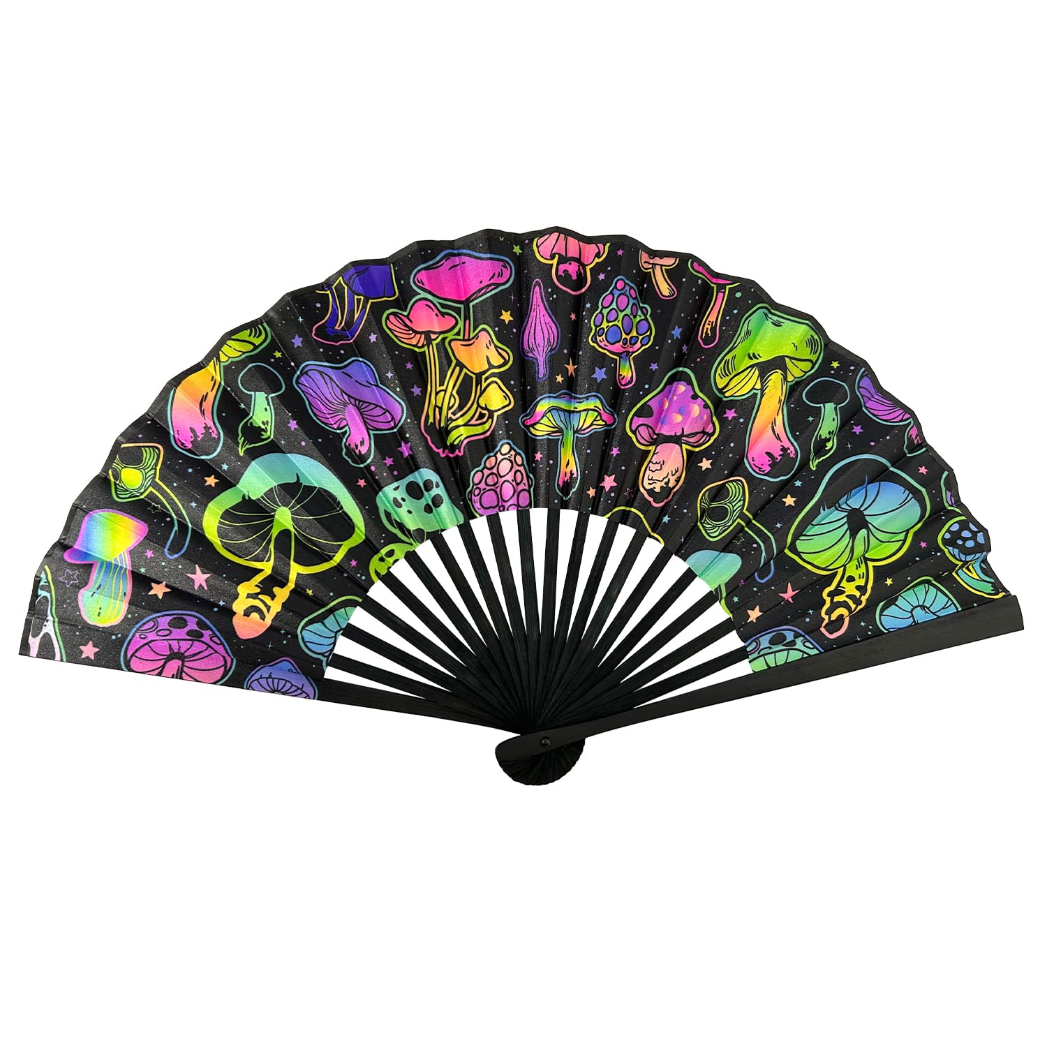 Abanico Plegable para Adultos, Abanico Rave Premium, Abanico de Mano para Fiestas, Disco, Playa, Drag Queen, Regalo Accesorio Rave (patrón de Hongos)