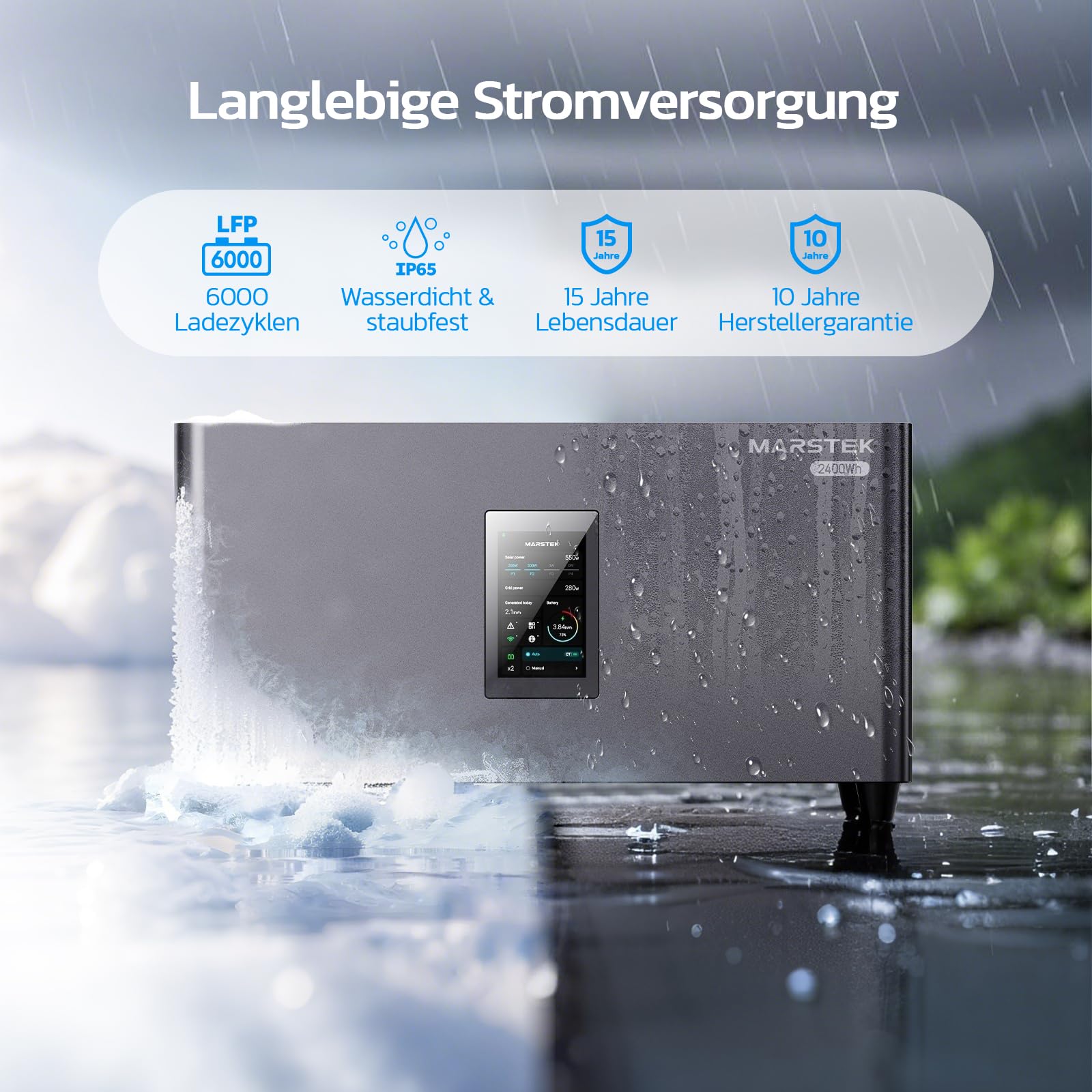 MARSTEK Centrale elettrica da balcone all-in-one con accumulo, 4 MPPT ingresso solare 2400W, capacità batteria 2,56kWh, 6000 cicli di ricarica, batteria LFP, con APP, Plug&Play, 0% IVA (Jupiter C Plus