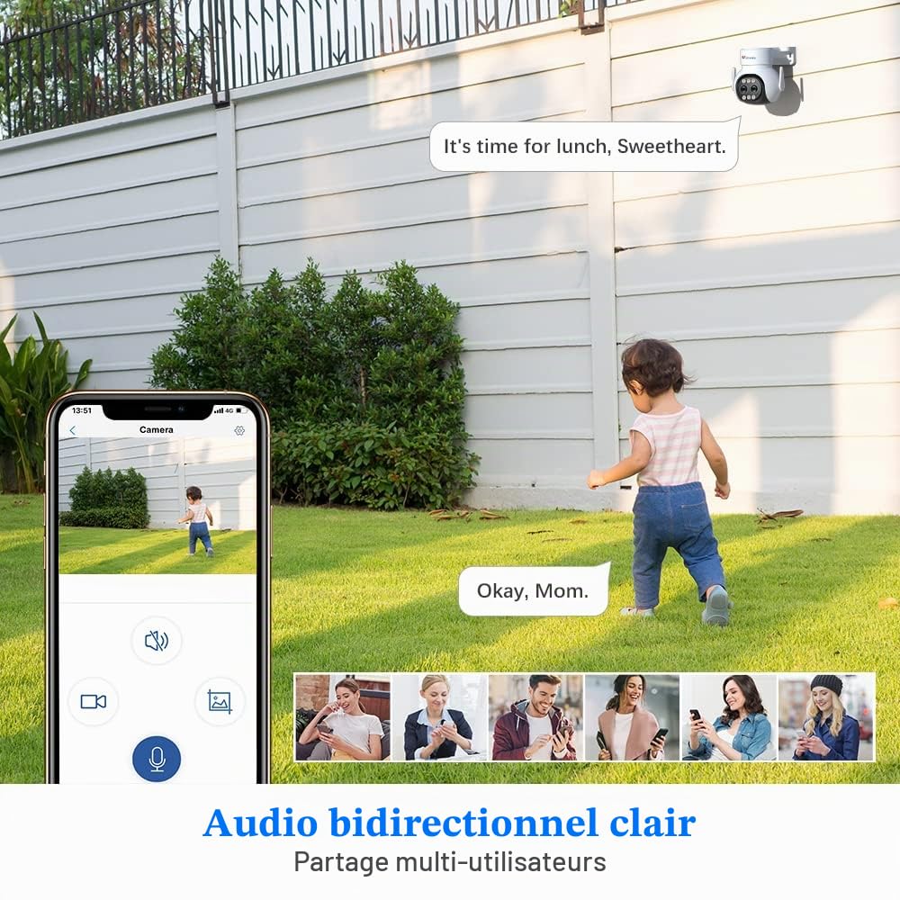 Ctronics 6X Zoom Hybride Caméra Surveillance WiFi Extérieure avec Suivi-Auto-Zoom, PTZ IP Caméra WiFi avec Double Objecti Détection Humaine Vision Nocturne Couleur Audio Bidirectionnel PC (1, Blanc)