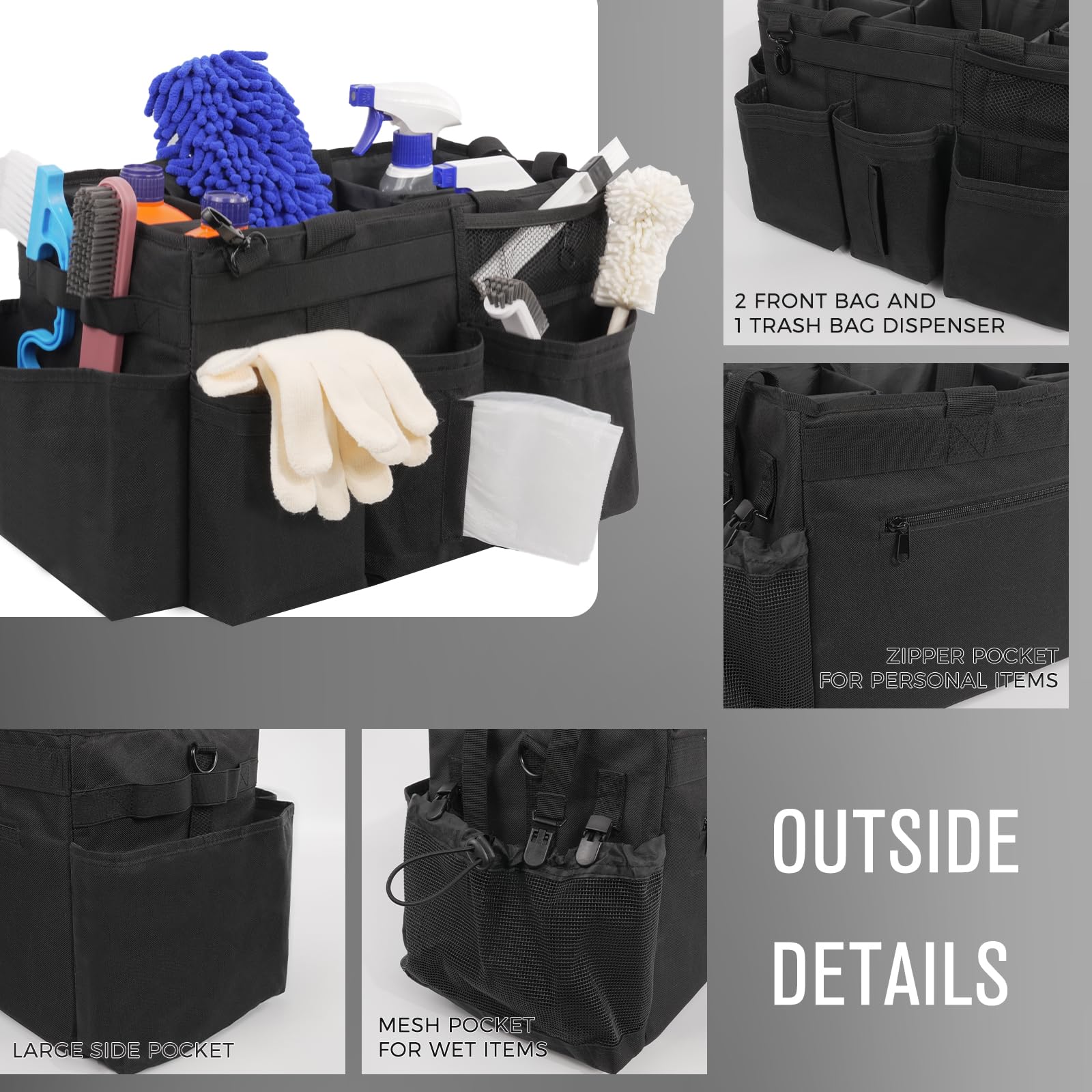 Tragbarer Reinigungs-Caddy Mit Gurten | Organizer Für Putzmittel & Werkzeuge (39,9x24,4x23,1 Cm) - Mit 4 Trennwänden & Wasserabweisend
