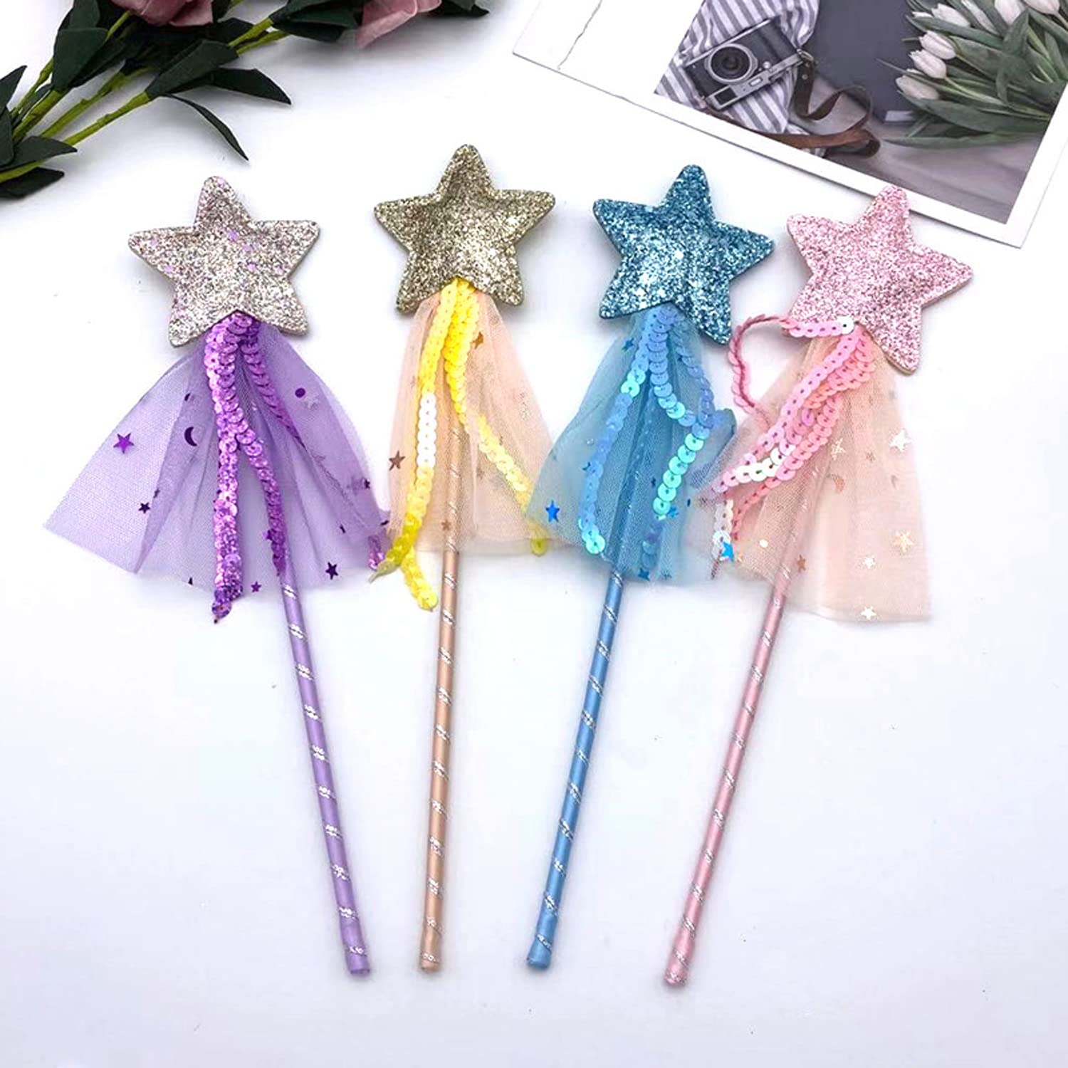 Chutoral 3 pezzi stella magica principessa bacchetta magica fata glitter stella bacchetta magica per ragazze Natale Halloween festa di compleanno decorazione