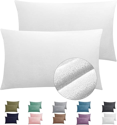 Miniatura 1 de Paquete de 2 fundas de almohada estándar de terciopelo con cremallera, súper suaves y acogedoras, fundas de almohada de franela mullidas con