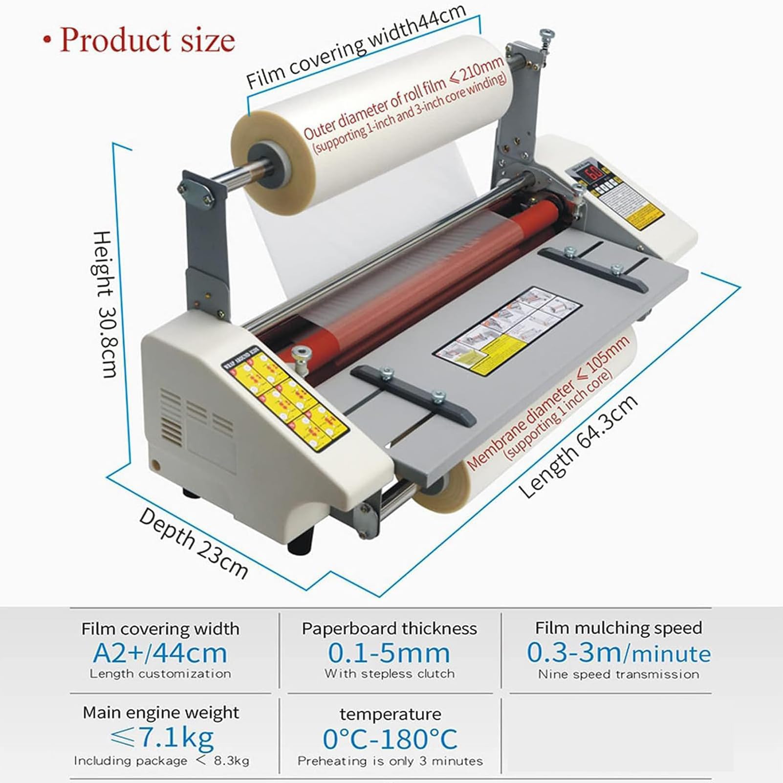 Macchina plastificatrice formato A2, plastificatrice termica a caldo e freddo con display digitale, velocità regolabile a 4 rulli e temperatura 0-180°C per uffici commerciali e scuole