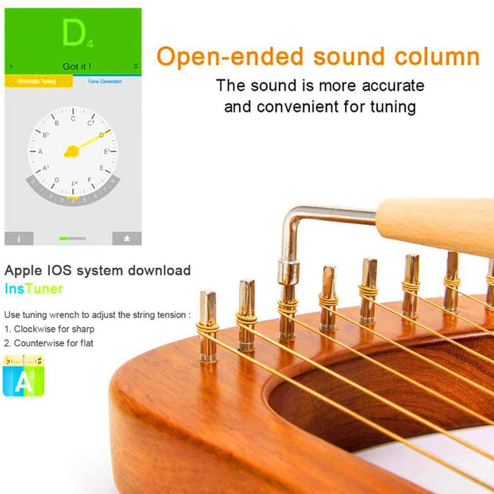 24 Saiten Lyre Harp Massivholz Mahagoni Harfe mit Tragetasche Tuning Wrench String Geschenk für Anfänger Musik Liebhaber Kinder Erwachsene (Color : Yellow)
