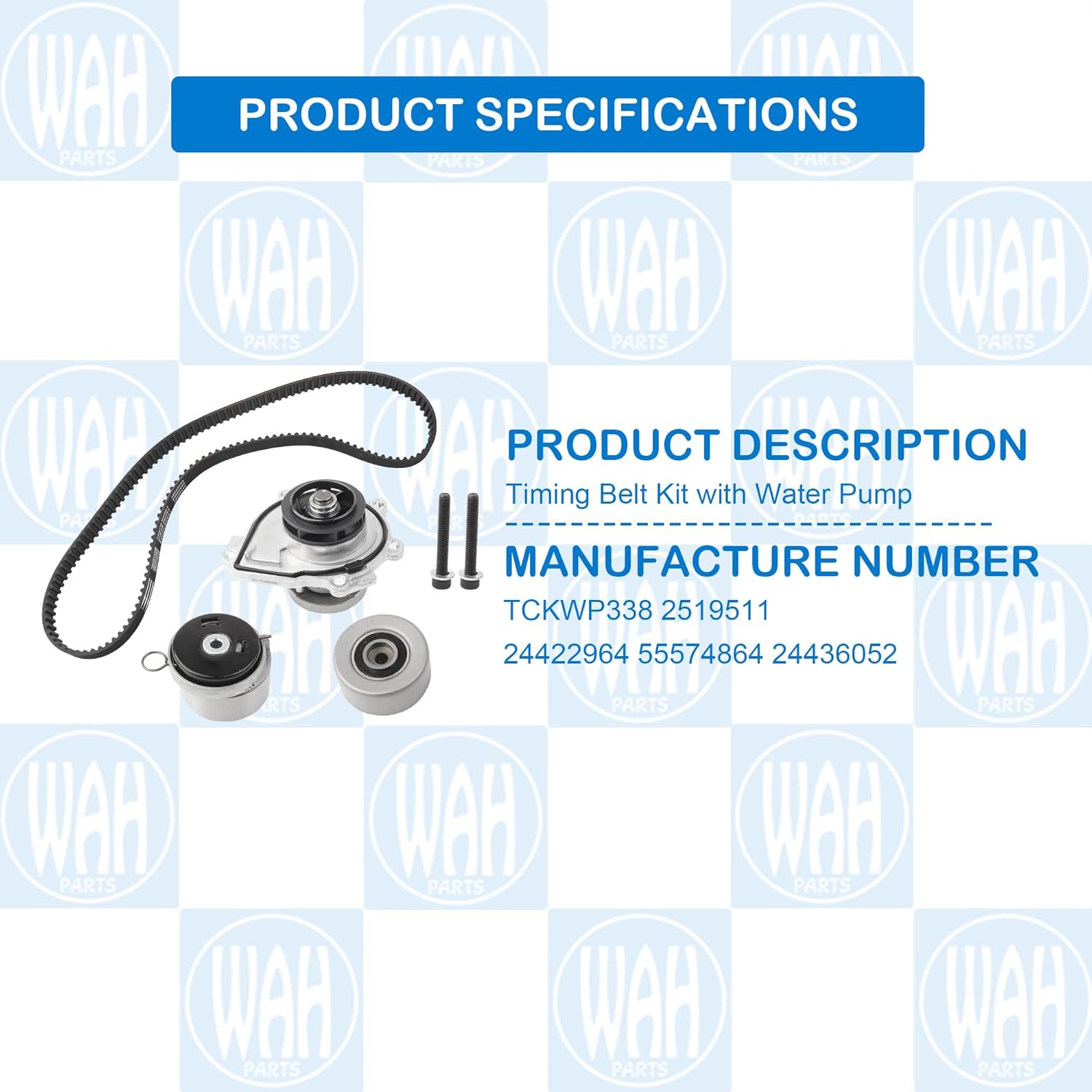 Timing Belt Kit with Water Pump Compatible with 2010-2015 Chevy Cruze 1.8L 2009-2011 Aveo 1.6L 2012-2018 Sonic 1.8L TCKWP338 2519511 24422964 55574864 24436052