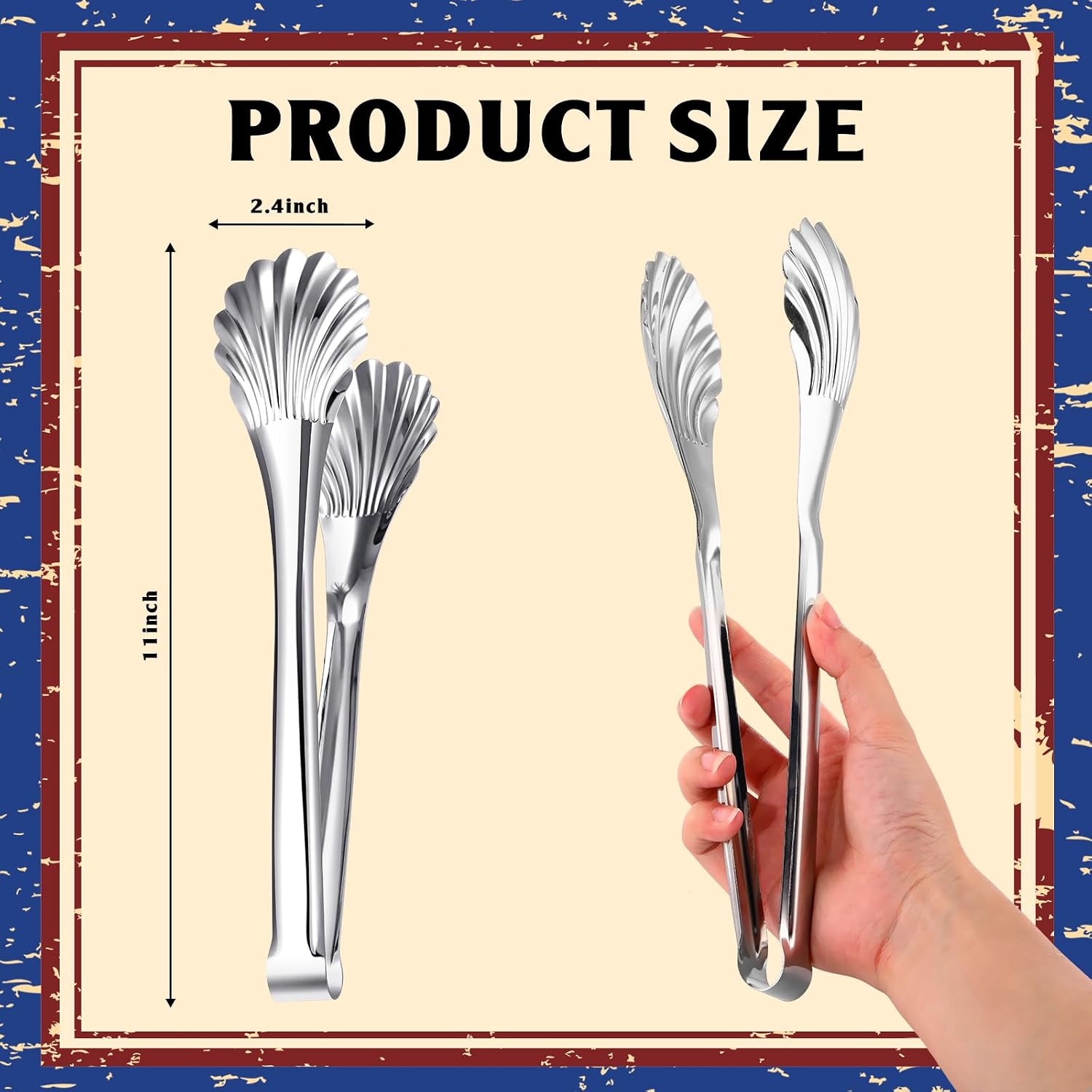 Uiifan 4 Pcs 11in Serving Tongs for Buffet Stainless Steel Kitchen Tongs Catering Chef Food BBQ Utensils for Parties Cooking Salad Party Picking up Ice Appetizers and More