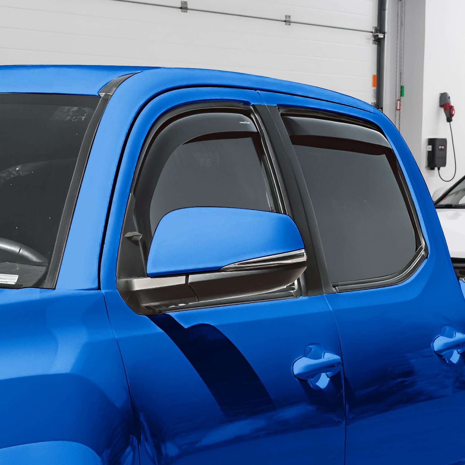 GIT Out-Channel Window Visors For 2005-2020 Toyota Tacoma Double Cab - 4-Piece Set, Carbon Silver