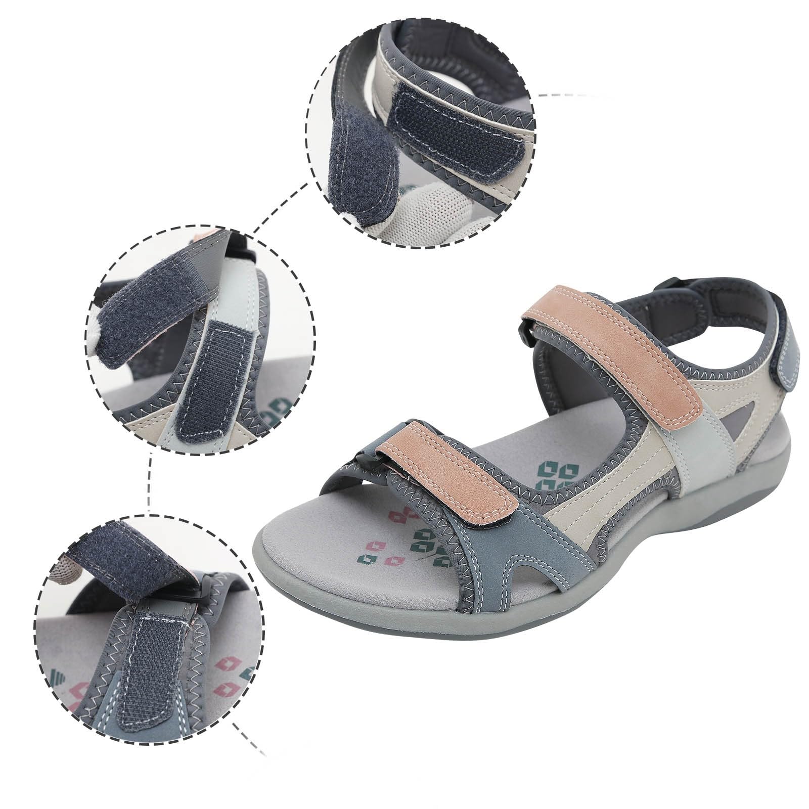 Sandali da trekking da donna estivi con scratch, antiscivolo, sandali piatti da spiaggia estivi, comodi da passeggio, sandali sportivi e all'aperto, sport, alla moda, punta aperta da trekking