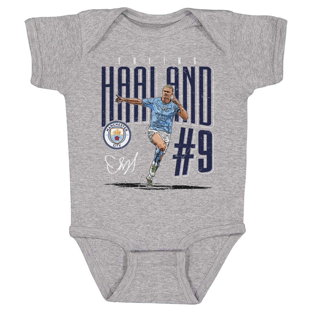 500 LEVEL Erling Haaland Manchester City One-Piece Infant Bodysuit - Erling Haaland Manchester City Dash WHT (Heather Gray, 18M)