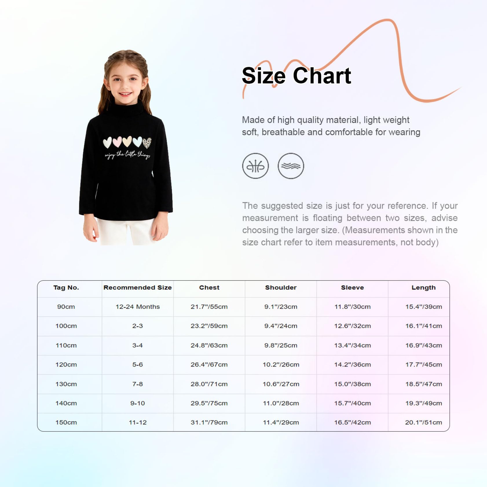 Jugaoge Haut Thermique Enfant Fille Col Roulé Manches Longues sous-vêtement Thermique Imprimé Vêtement Base Layer Hiver
