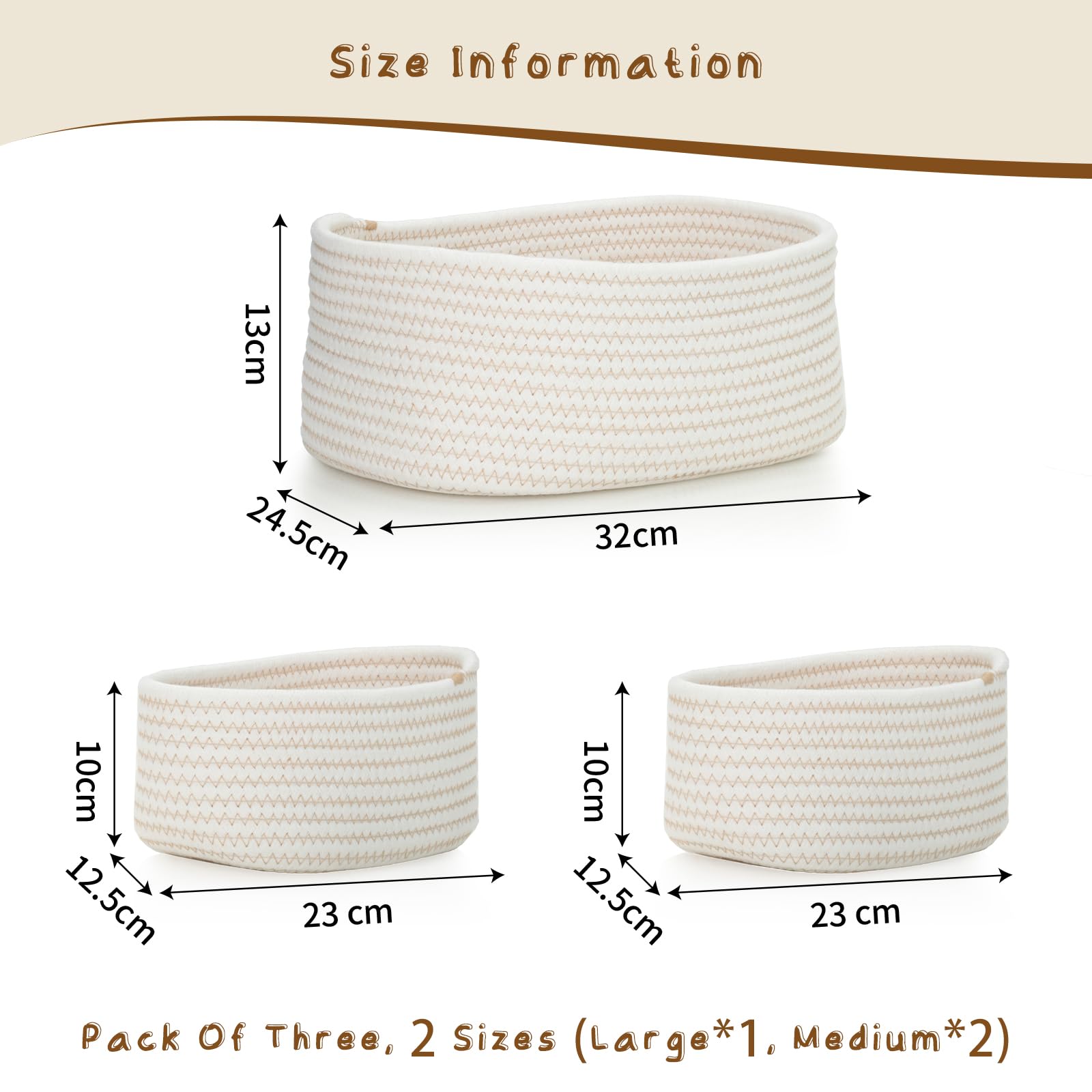 Cozary Cestini Portaoggetti Intrecciato, Impilabile Scatola Di Immagazzinaggio In Corda Di Cotone, Organizer,Ecorazione Cestini Stoccaggio Per Bagno Cameretta Salotto Ufficio, 3 Pezzi