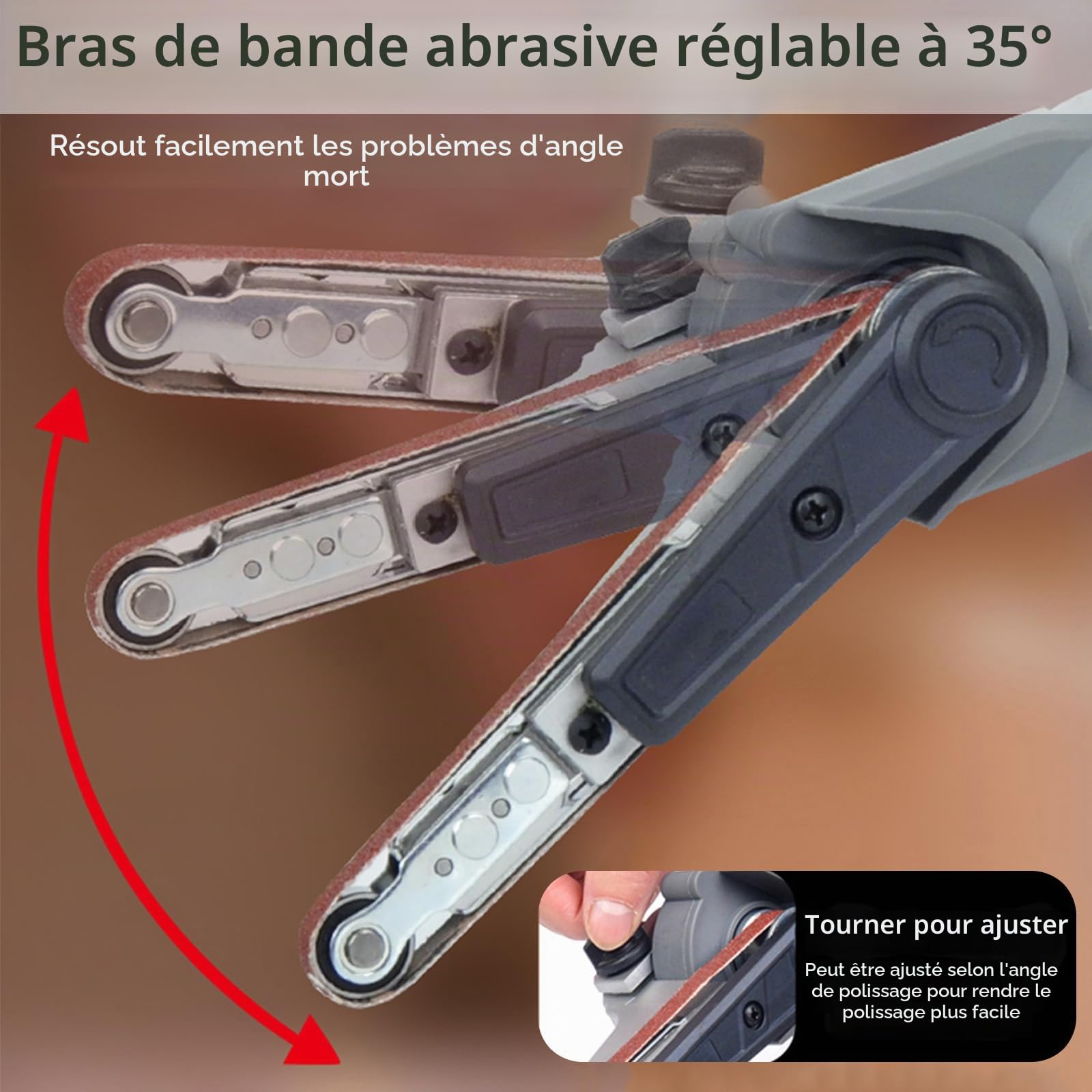 Ponceuse Bande Batterie pour Makita 18V, Ponceuse Sans Fil Sur Multi Ponceuse Lime électrique 10 x 330 mm 3 Bandes Abrasives 6 Vitesses Réglables 35° (Sans Batterie)