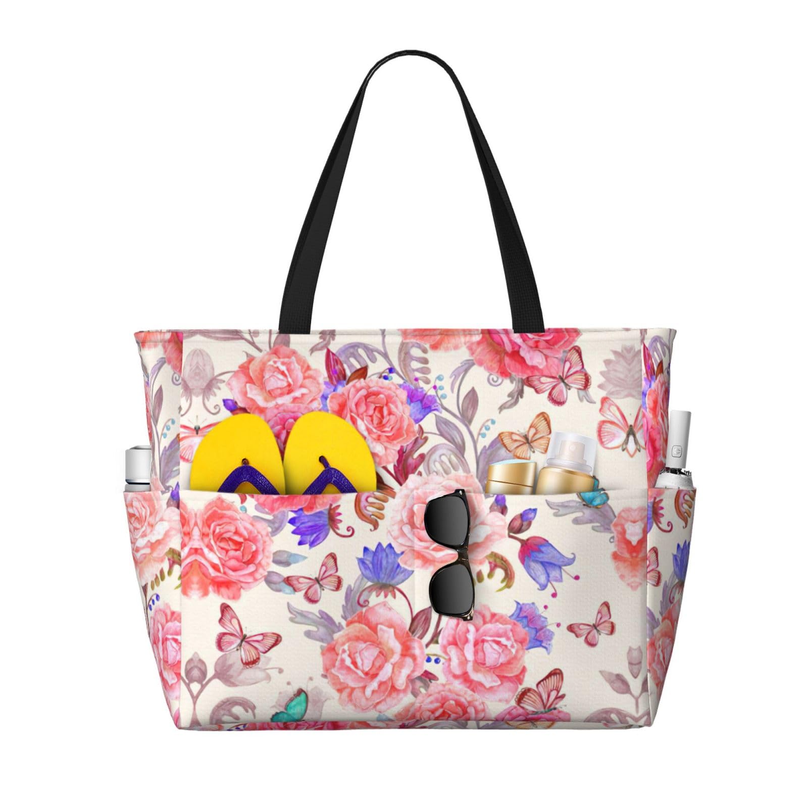 Sac main décontracté grande capacité imprimé fleur et papillon - 8