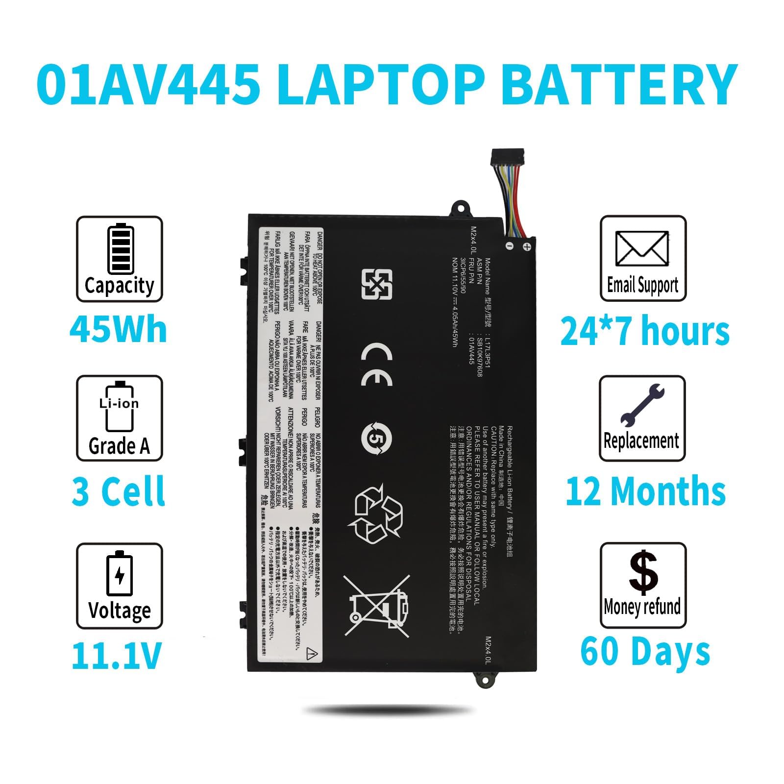 Amazon.com: 45Wh L17L3P51 01AV445 Laptop Battery for Lenovo