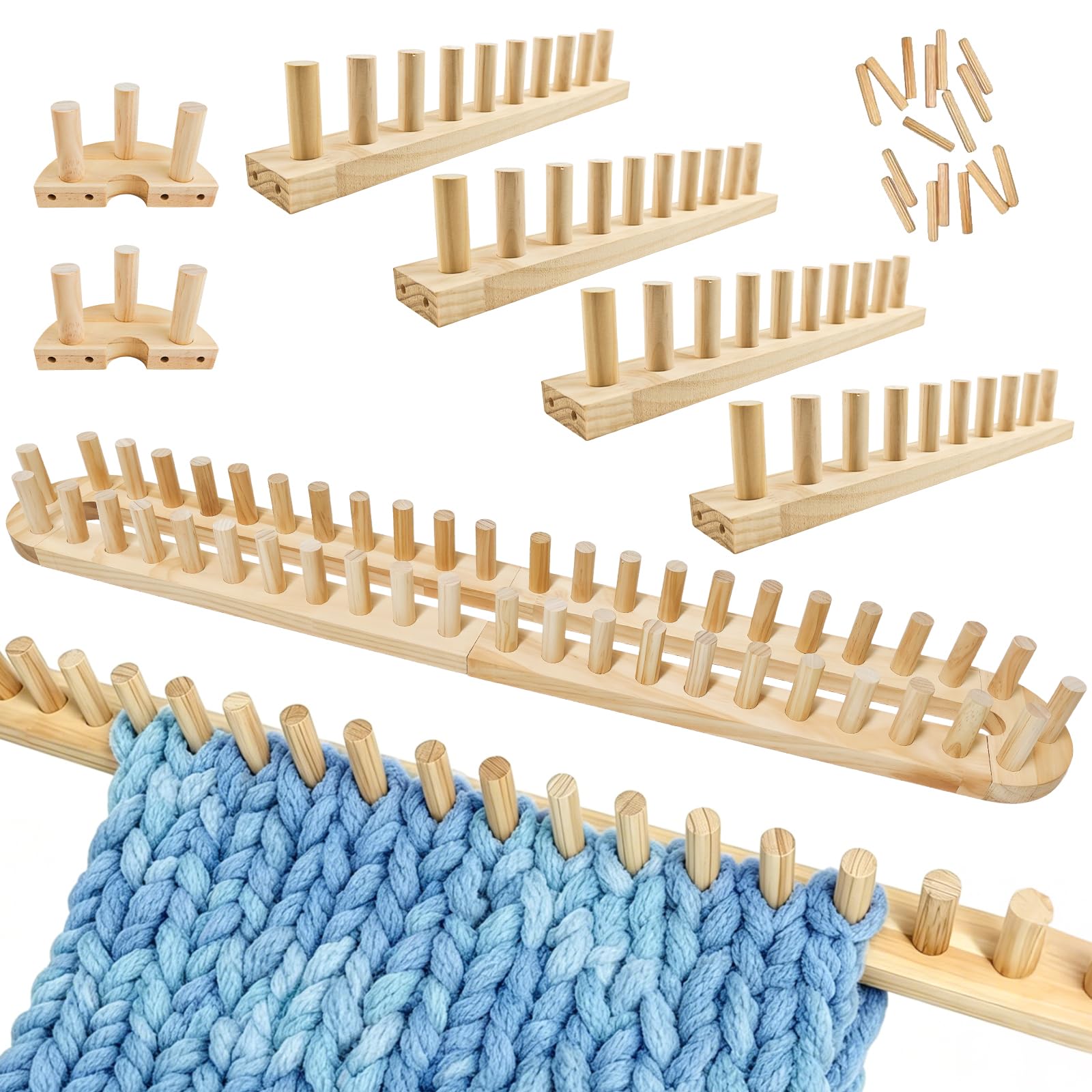 Yabound Telaio per coperta a maglia grossa, 160 cm, 6 pezzi, in legno spesso, per filato grosso, dimensioni regolabili, adatto ai principianti, strumenti per tessitura, per decorazioni domestiche e