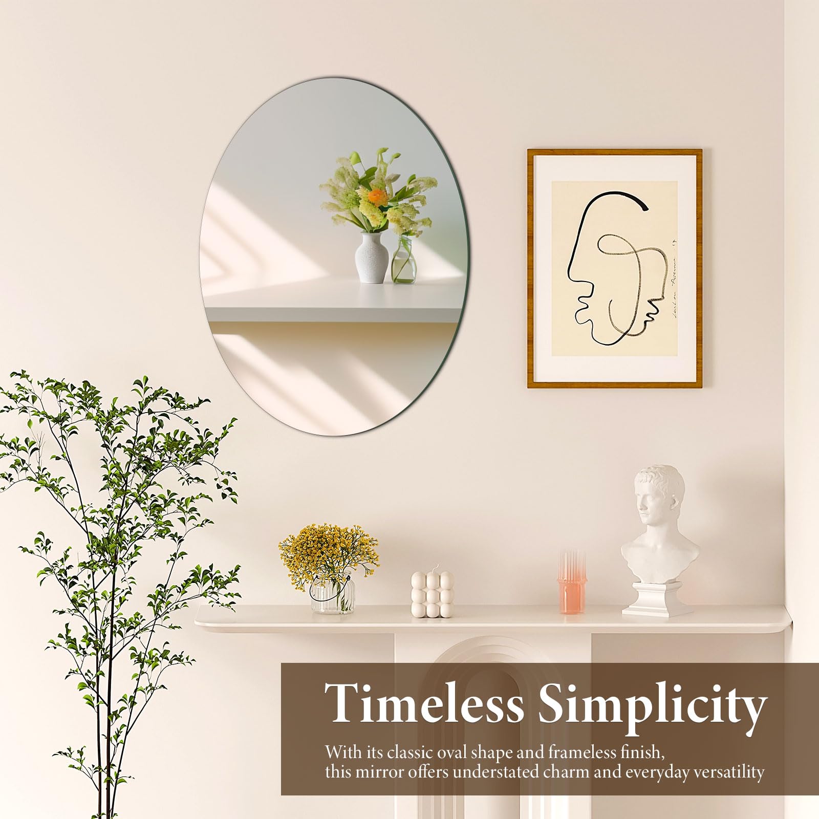 TSKDKIT Ovaler Wandspiegel 40x30cm, Klebespiegel Randlos Oval Spiegel Selbstklebend Glasspiegel groß ohne Verzerrung Dekorativer HD Wandspiegel für Badzimmer,Eingangsbereich,Ankleidezimmer,Wohnzimmer