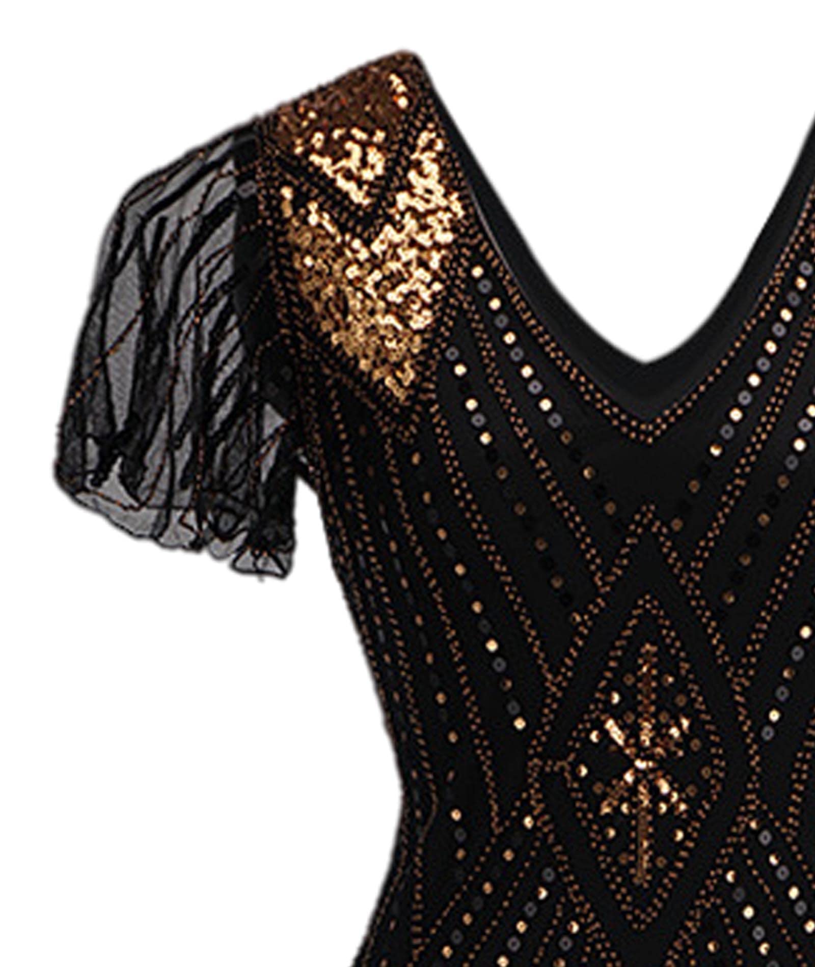 xxxiticat Robe vintage des années 1920 pour femme - Robe à franges Gatsby à paillettes - Ourlet à pompons - Robe de cocktail, de bal de fin d'année, de soirée, de costume