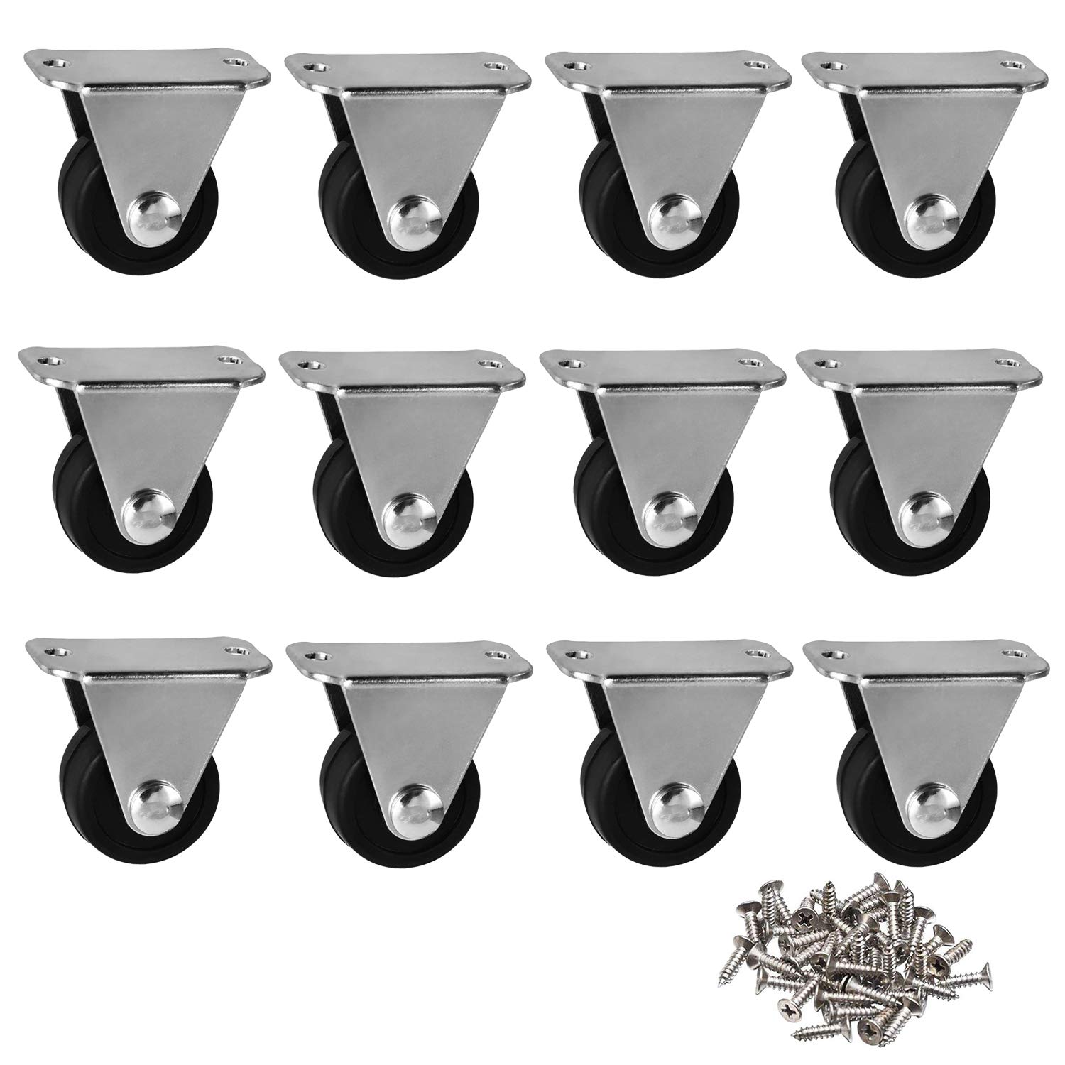 Hub's Gadget 25mm/1-inch Dia.Wheel, Heavy Duty Caster Wheels Fixed /12 Pack, Black HF0011-0006