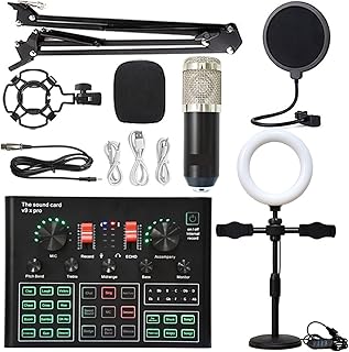 THEGIS Sound Card Kit Professional Condenser Microphone Bluetooth Wireless Karaoke Sound Card With Cantilever Bracket Fill Light Studio Setup For Recording Music (Color : Silver suit, Size : 1)