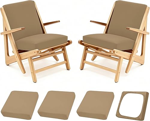 Miniatura 25 de Juego de 12 fundas de almohada y cojines para exteriores, 8 fundas de asiento + 4 fundas de almohada, fundas elásticas para muebles de patio