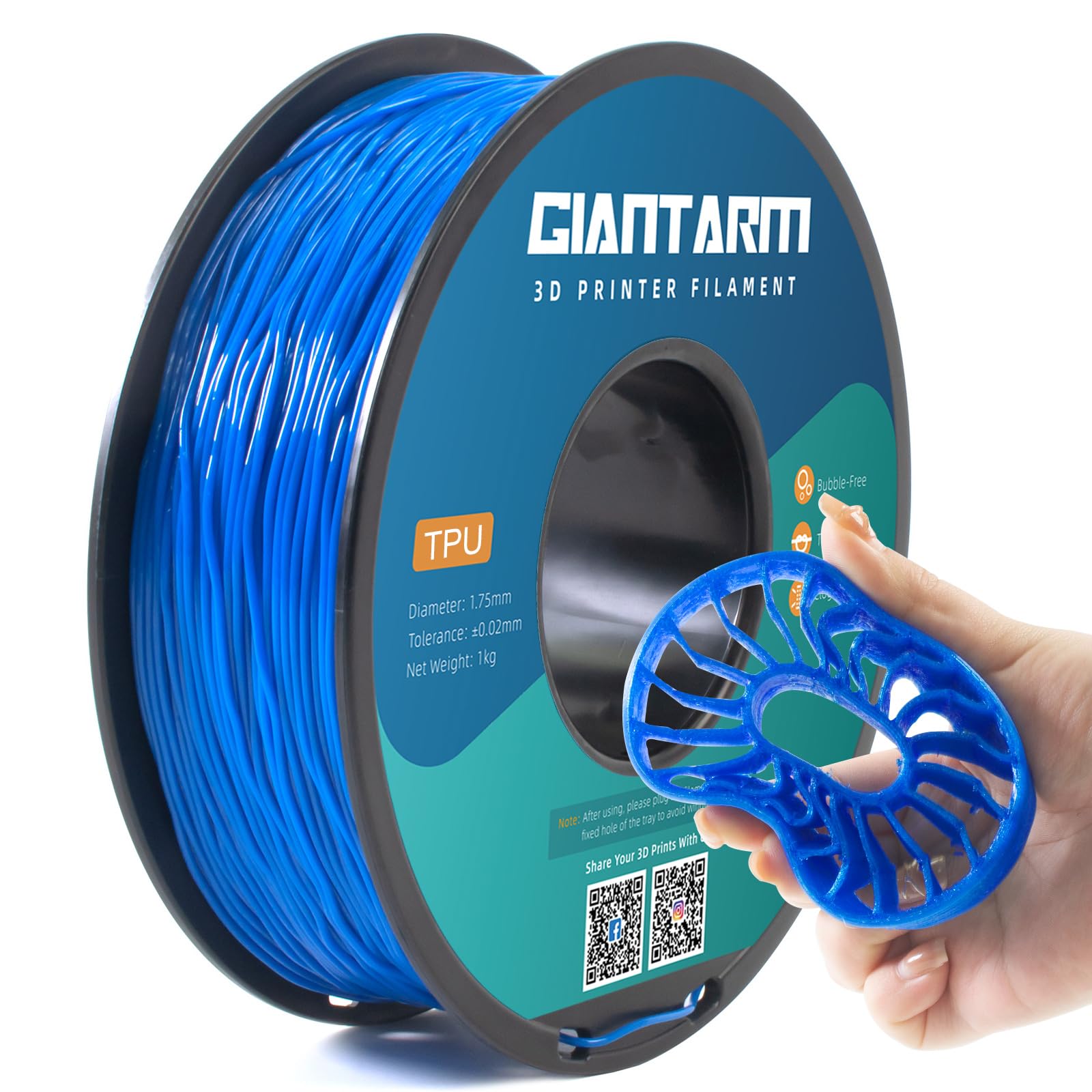 Filament souple et flexible GIANTARM TPU bleu pour impression 3D - 8