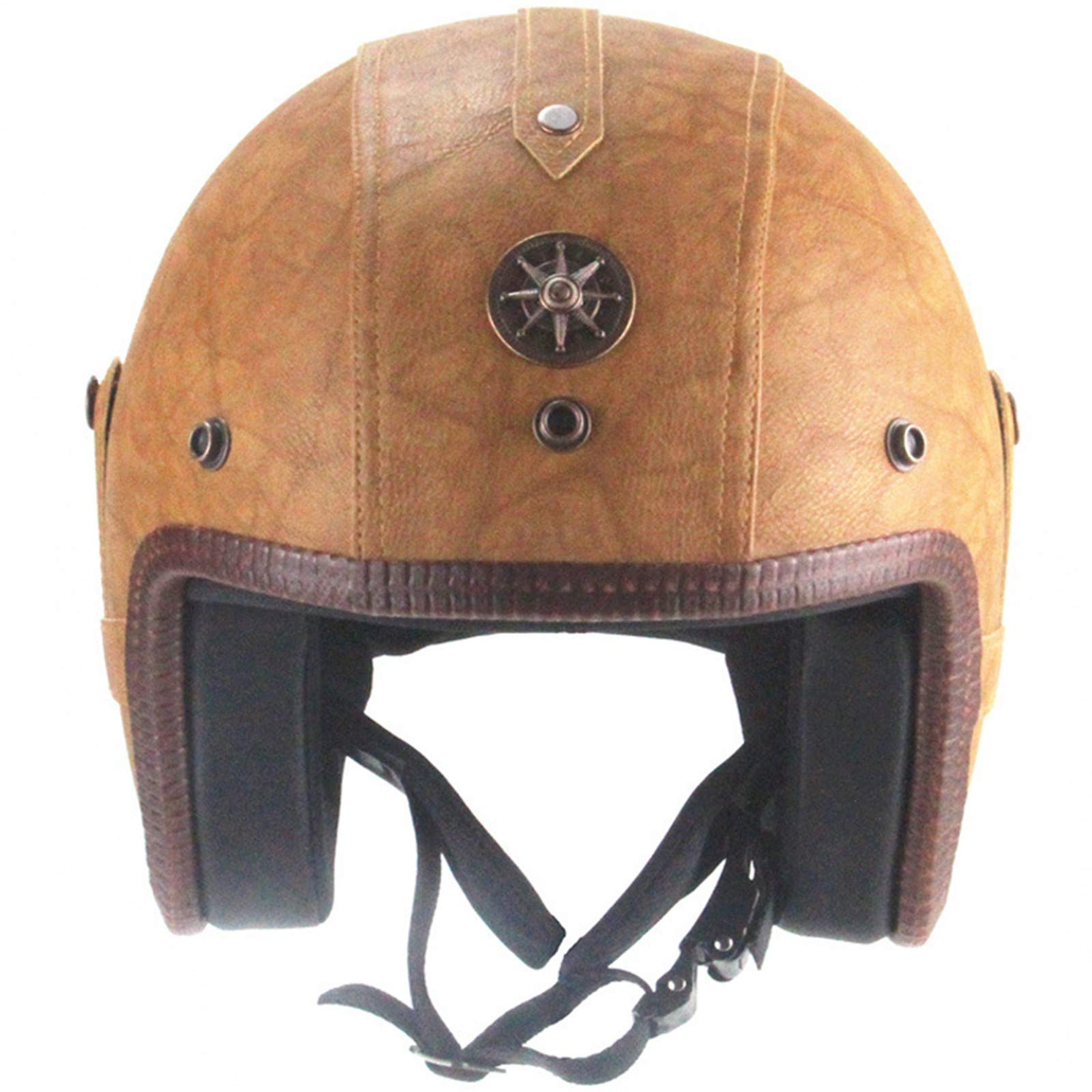 ZLYJ metà Aperto Faccia Caschetti Moto, Stile Vintage retrò Pelle Casco Moto, Harley Mezza Caschi con Occhialoni, Adulto Uomo e Donna Motociclo Helmets, ECE Certificazione C,S