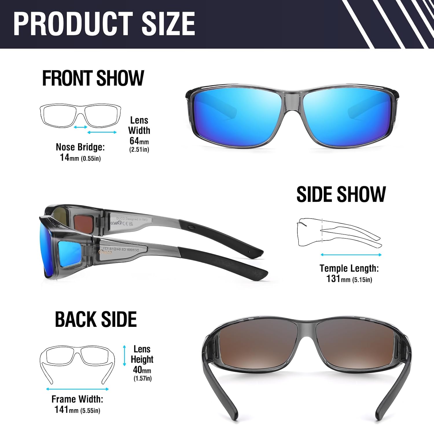 DUCO Fit Over Sunglasses for Men and Women Polarized UV400 Protection Wrap Around Driving Oversized Shades DC8968 - Image 3